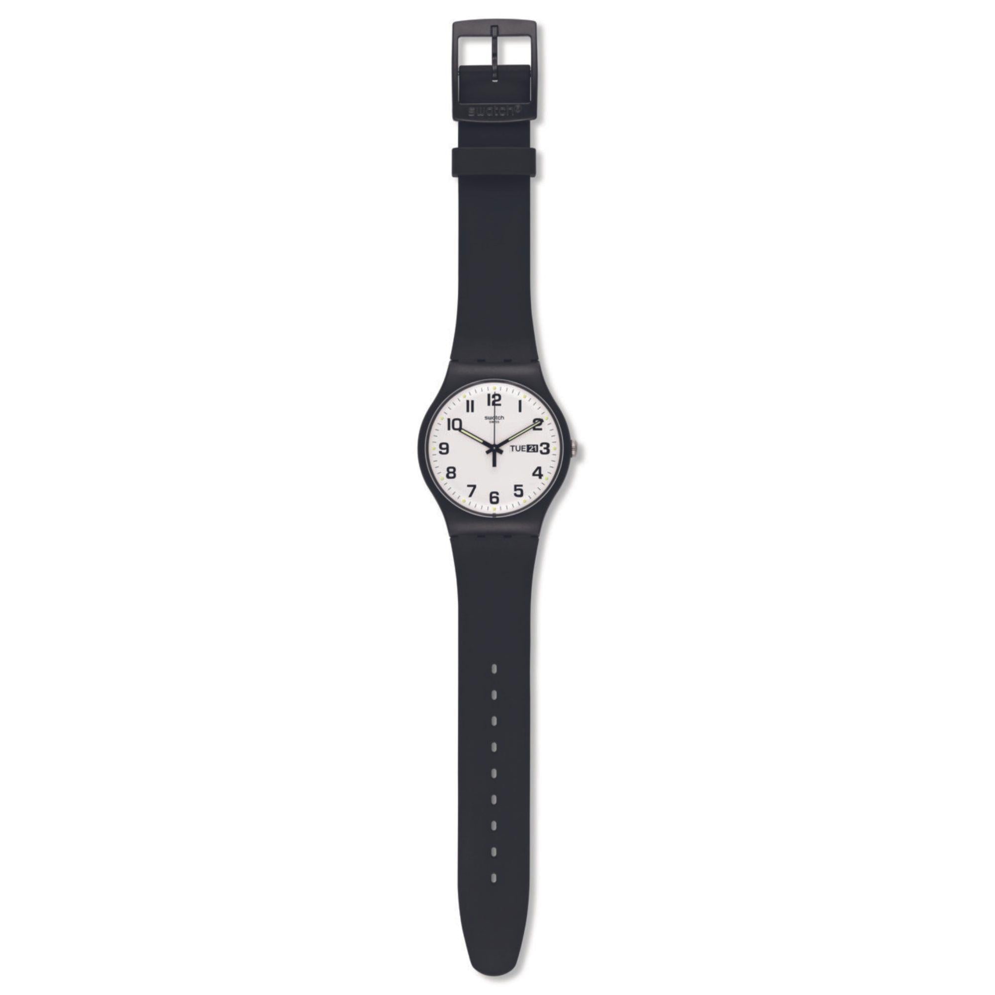 Swatch New Gent Classic Twice Again White Dial Black Strap Unisex Watch SO29B7O3