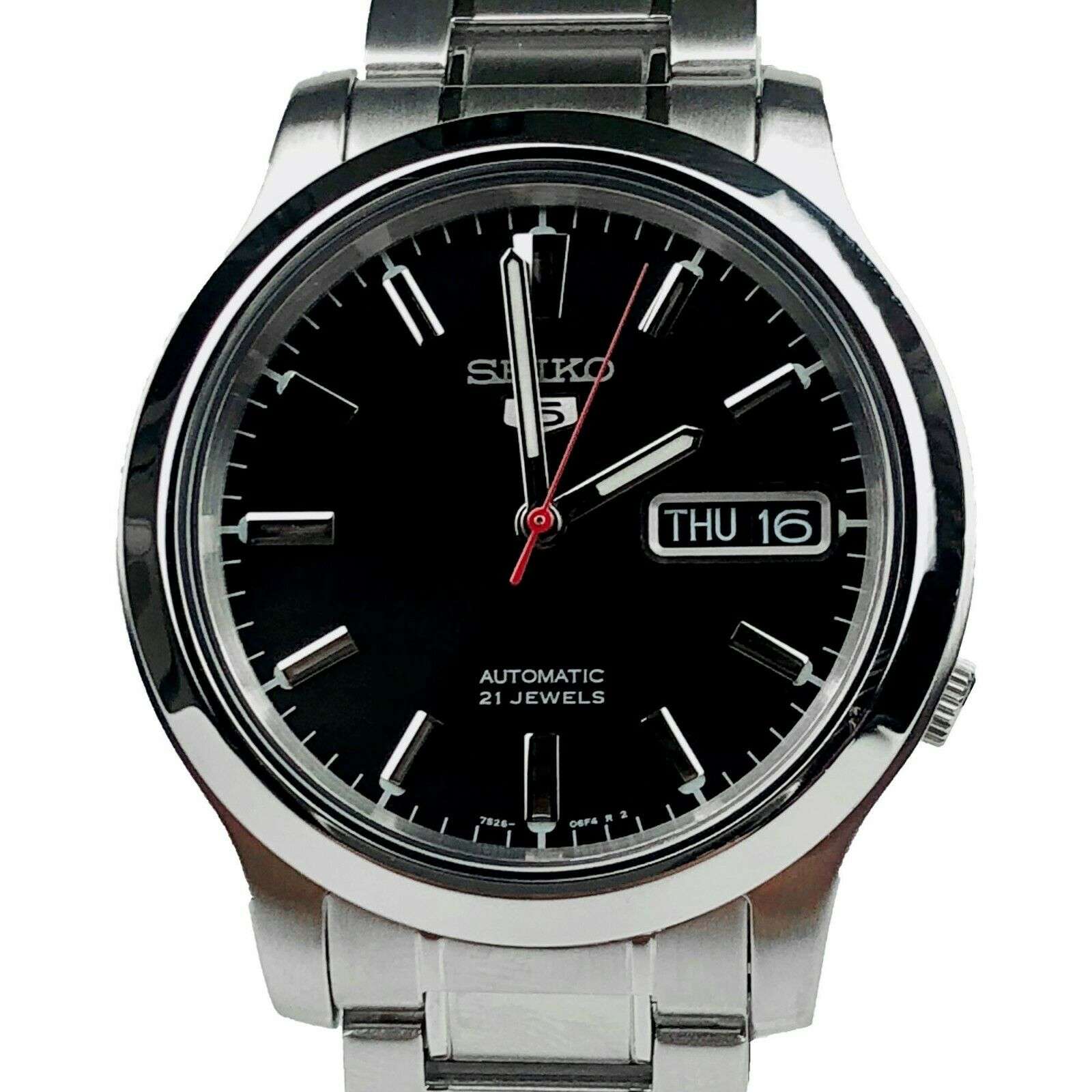 Seiko 5 Automatik Schwarzes Zifferblatt Edelstahl Herren Uhr SNK795K1
