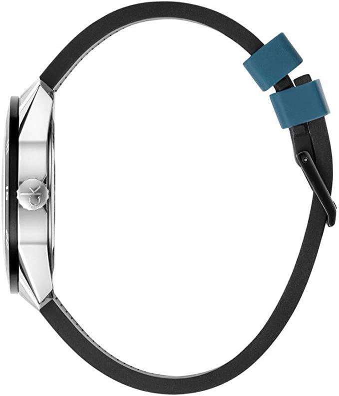 Calvin Klein Limited Edition Compete Quarz Schwarzes Zifferblatt Blauer Gummiarmband Uhr