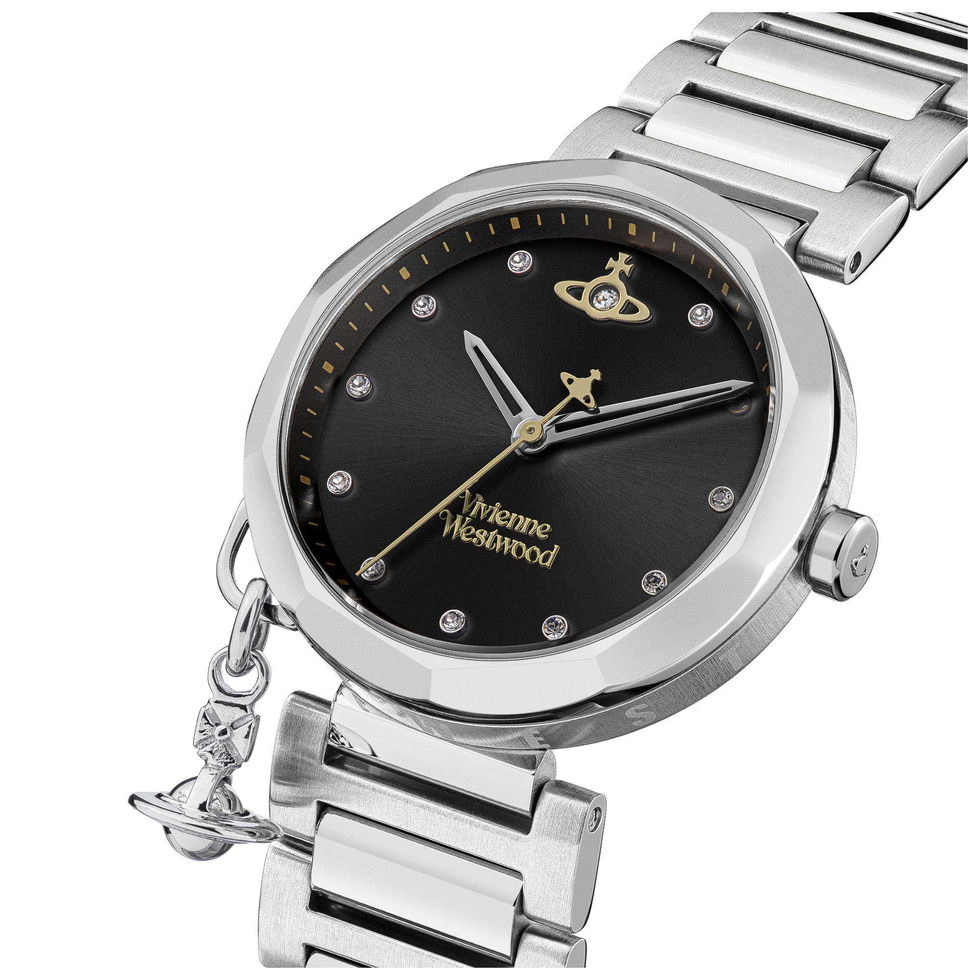 Vivienne Westwood Poplar Schwarzes Zifferblatt Edelstahlarmband Damen Uhr VV246BKSL