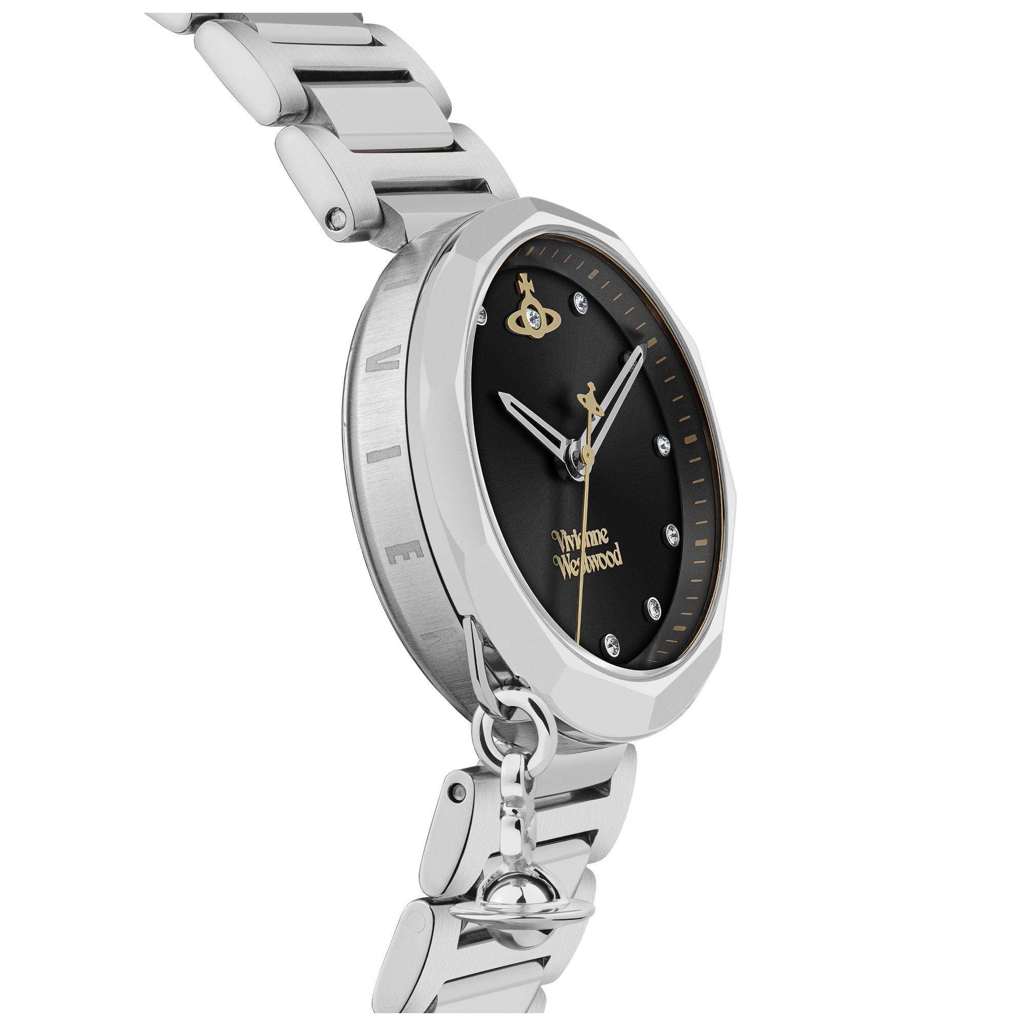 Vivienne Westwood Poplar Schwarzes Zifferblatt Edelstahlarmband Damen Uhr VV246BKSL