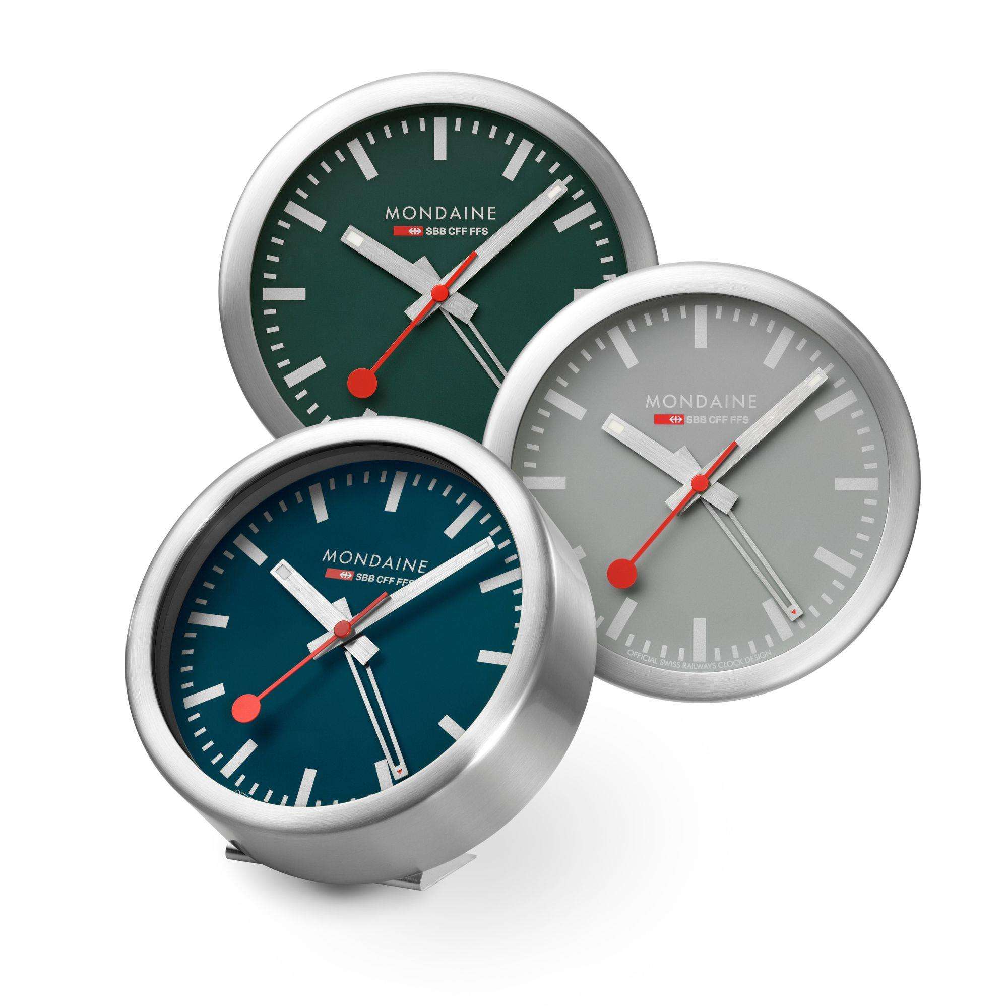Mondaine Gute Graue Aluminium Tisch- und Weckeruhr A997.MCAL.86SBV