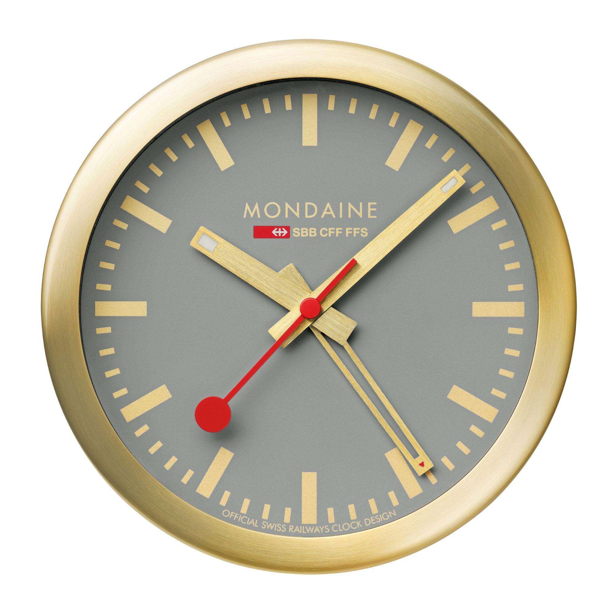 Mondaine Gold-Tone Case 125mm Grey Table Alarm Clock A997.MCAL.86SBG