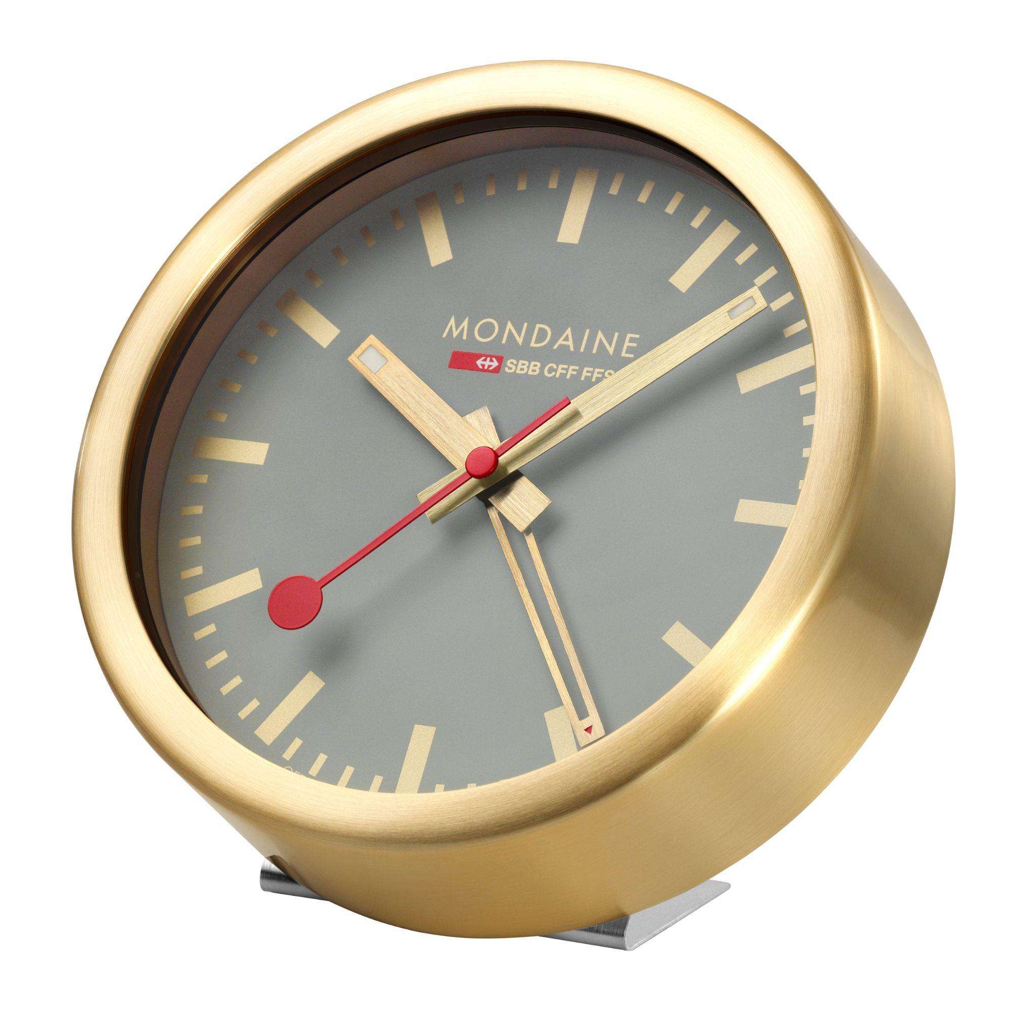 Mondaine Gold-Tone Case 125mm Grey Table Alarm Clock A997.MCAL.86SBG