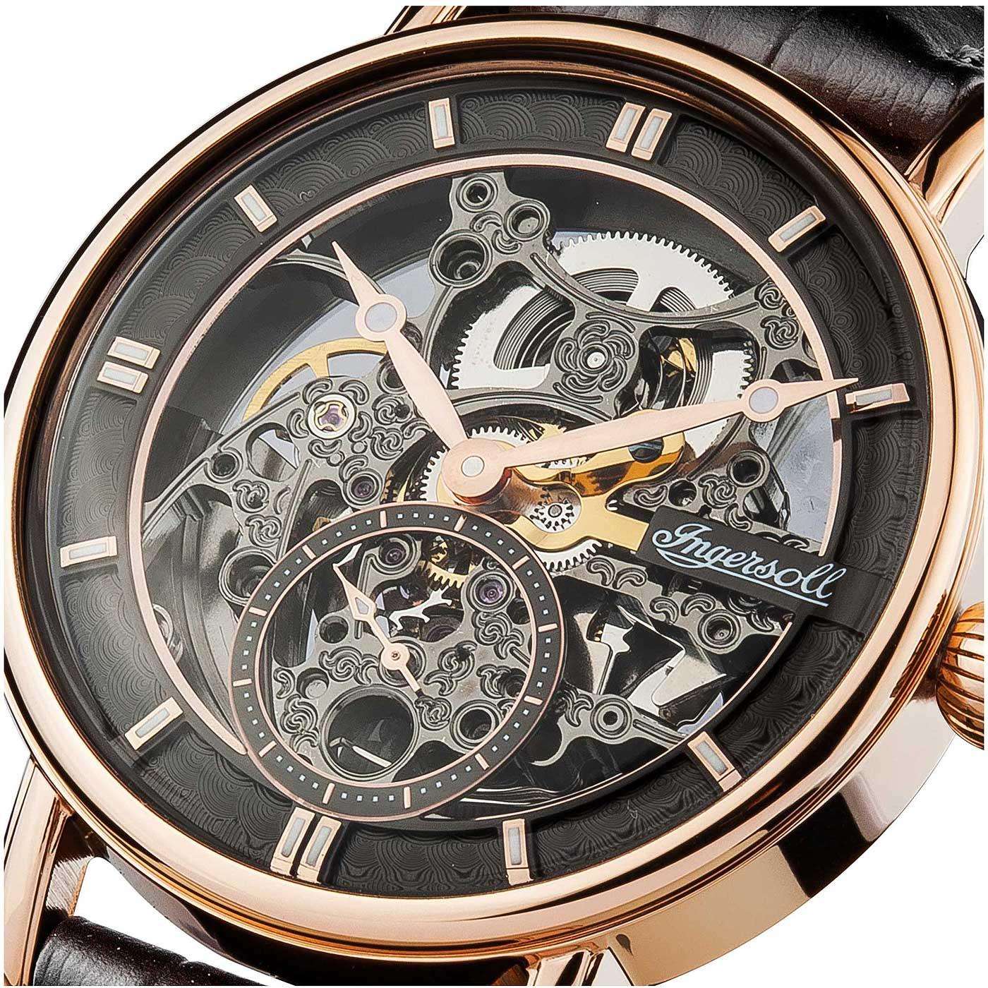 Ingersoll The Herald  Automatic Watch with a Skeleton Dial and a Black Leather Strap I00403B