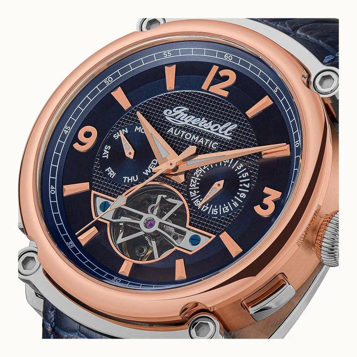 Ingersoll 1892 The Michigan Automatik Blaues Zifferblatt Lederarmband Herren Uhr I01101B