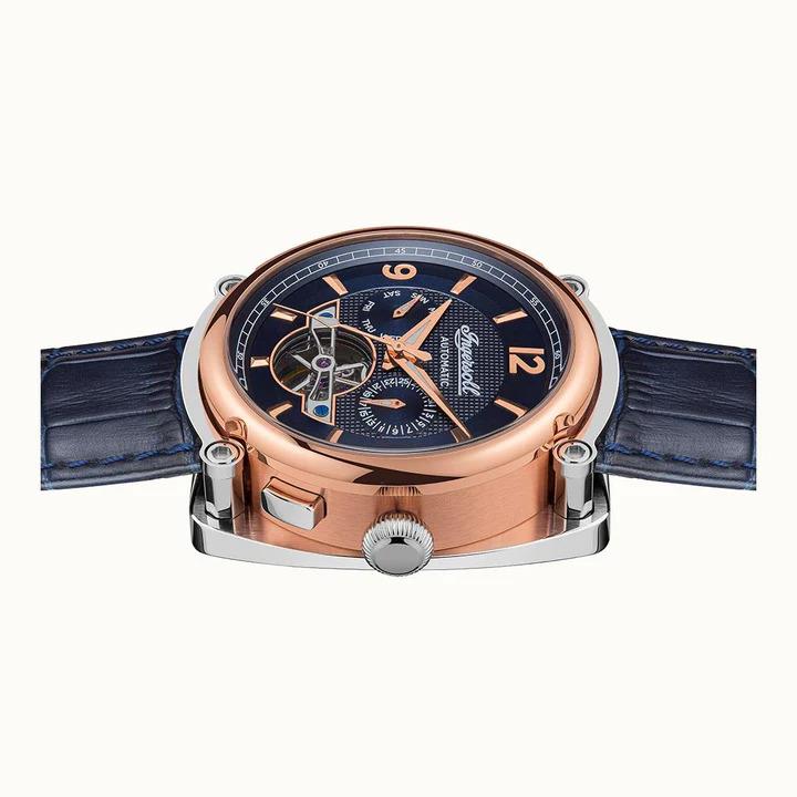 Ingersoll 1892 The Michigan Automatik Blaues Zifferblatt Lederarmband Herren Uhr I01101B