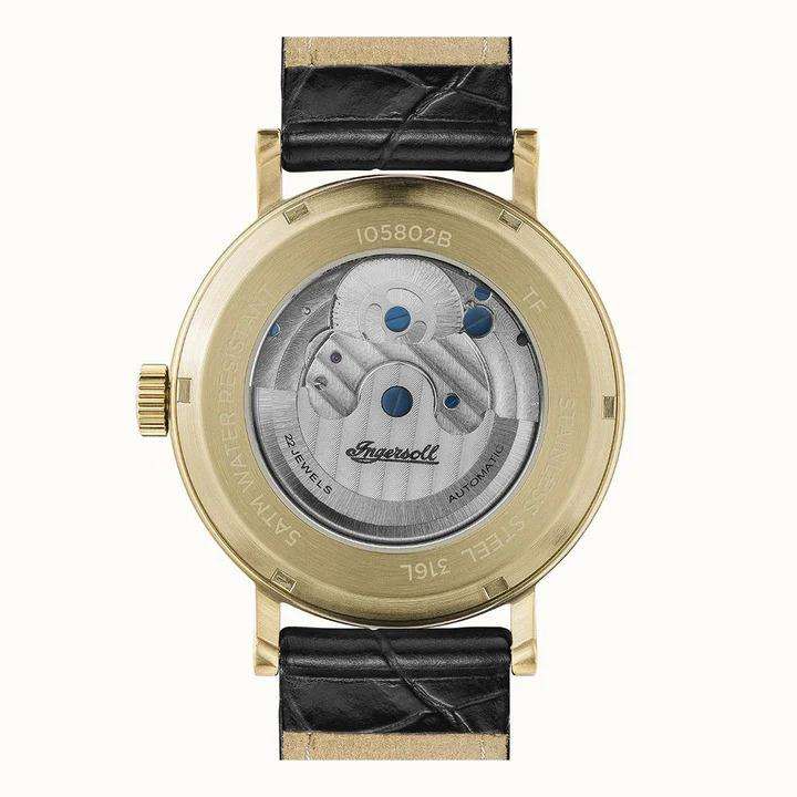 Ingersoll 1892 The Charles Automatische Herrenarmbanduhr mit Schwarzem Zifferblatt und Schwarzem Lederarmband - I05802B
