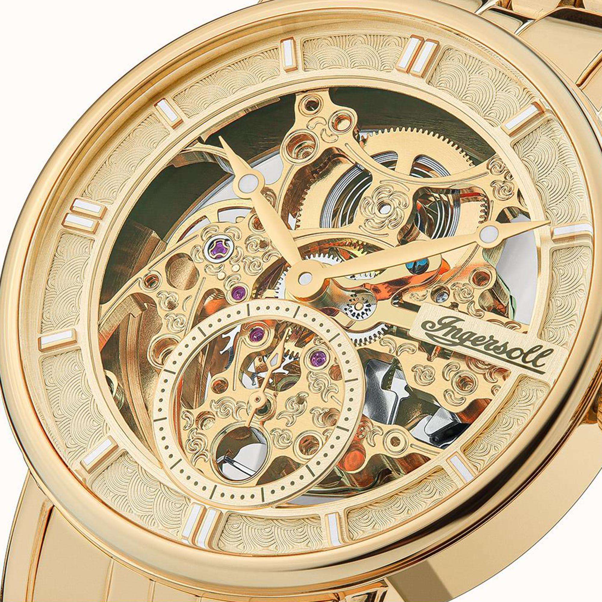 Ingersoll 1892 The Herald Automatische Uhr mit Blassgoldenem Zifferblatt und Gold Edelstahlarmband I00408
