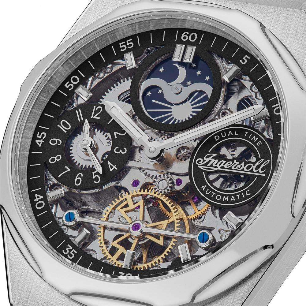 Ingersoll 1892 The Broadway Automatische Herrenarmbanduhr mit Schwarzem Zifferblatt und Schwarzem Lederarmband - I12903