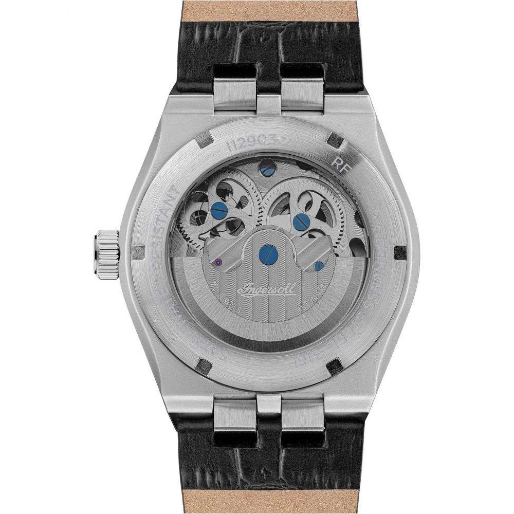 Ingersoll 1892 The Broadway Automatische Herrenarmbanduhr mit Schwarzem Zifferblatt und Schwarzem Lederarmband - I12903