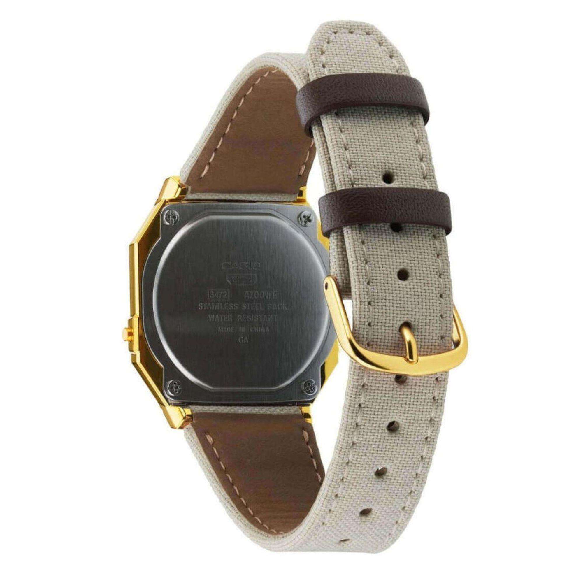 Casio Collection Vintage Digital Gold IP Case Cream Fabric Strap Ladies Watch A700WEGL-7AEF