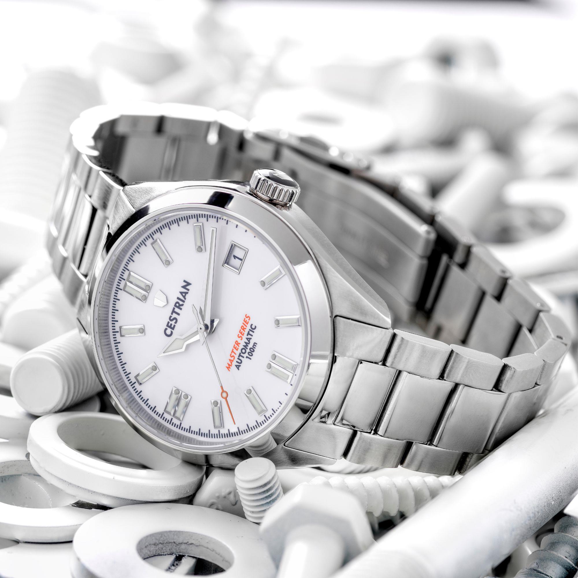 Cestrian Master Series V2 White Dial Steel Bracelet Automatic Men's Watch CM011B0660