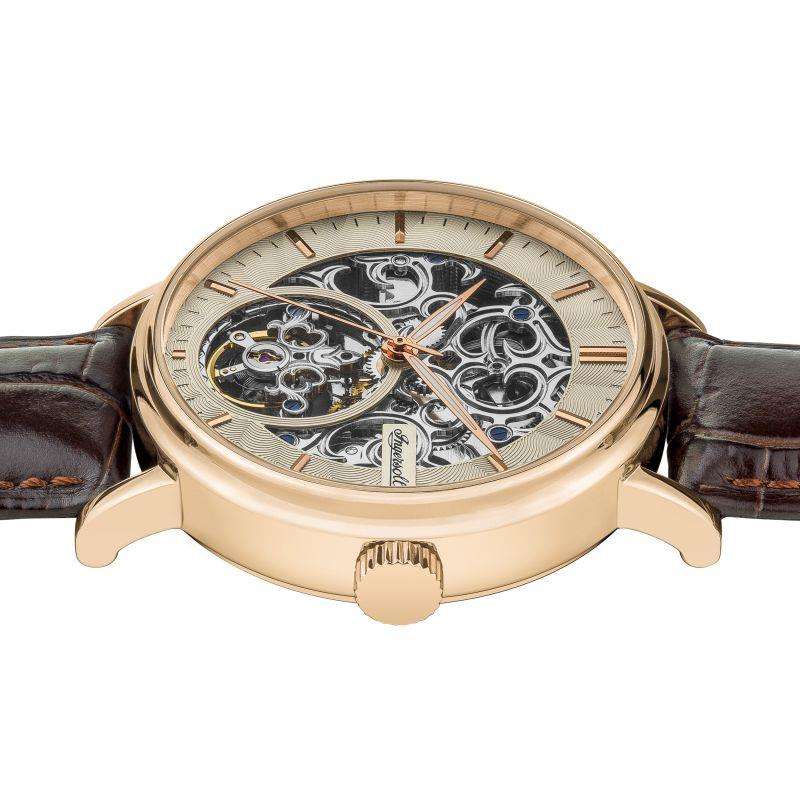 Ingersoll 1892 The Charles Automatische Herrenarmbanduhr mit Champagner Skelettzifferblatt und Braunem Lederarmband - I05805