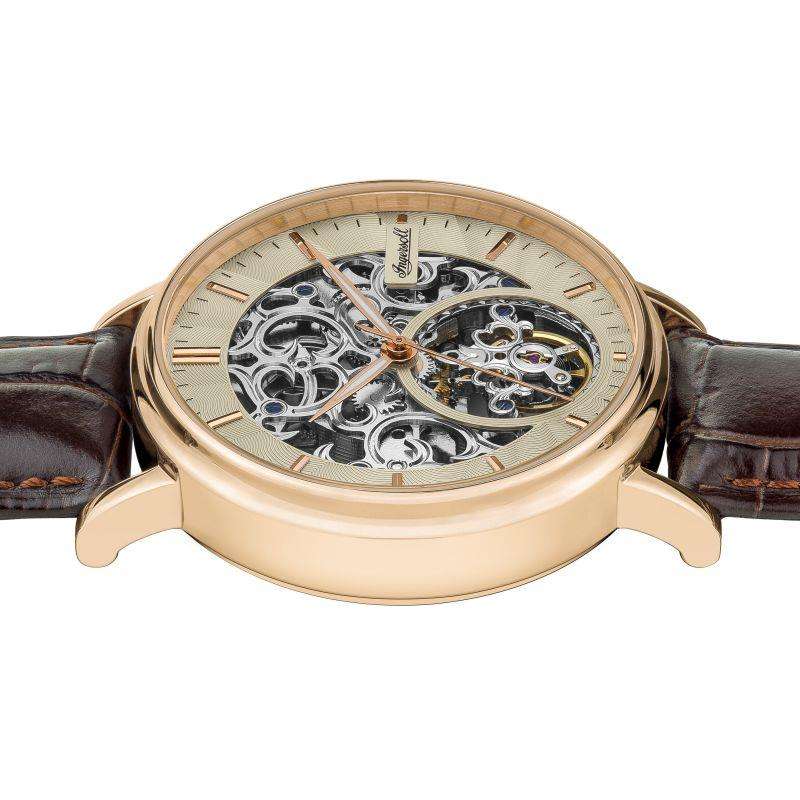 Ingersoll 1892 The Charles Automatische Herrenarmbanduhr mit Champagner Skelettzifferblatt und Braunem Lederarmband - I05805