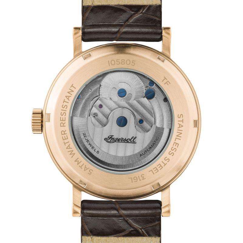 Ingersoll 1892 The Charles Automatische Herrenarmbanduhr mit Champagner Skelettzifferblatt und Braunem Lederarmband - I05805