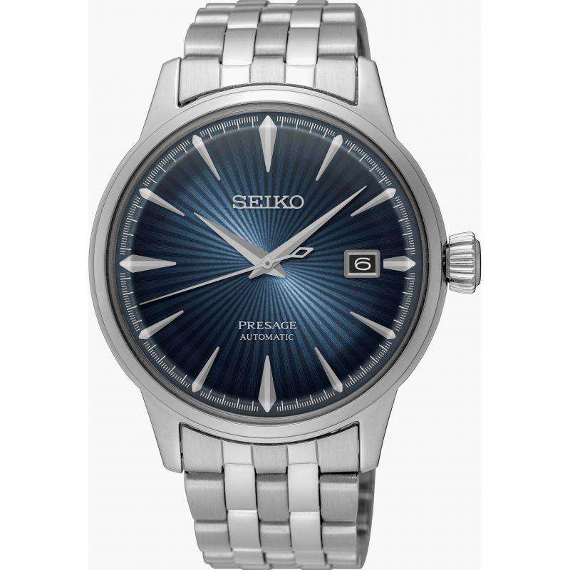 Seiko Presage Cocktail Time Blue Moon Automatik Blauer Zifferblatt Silber Edelstahl Herren Uhr SRPB41J1