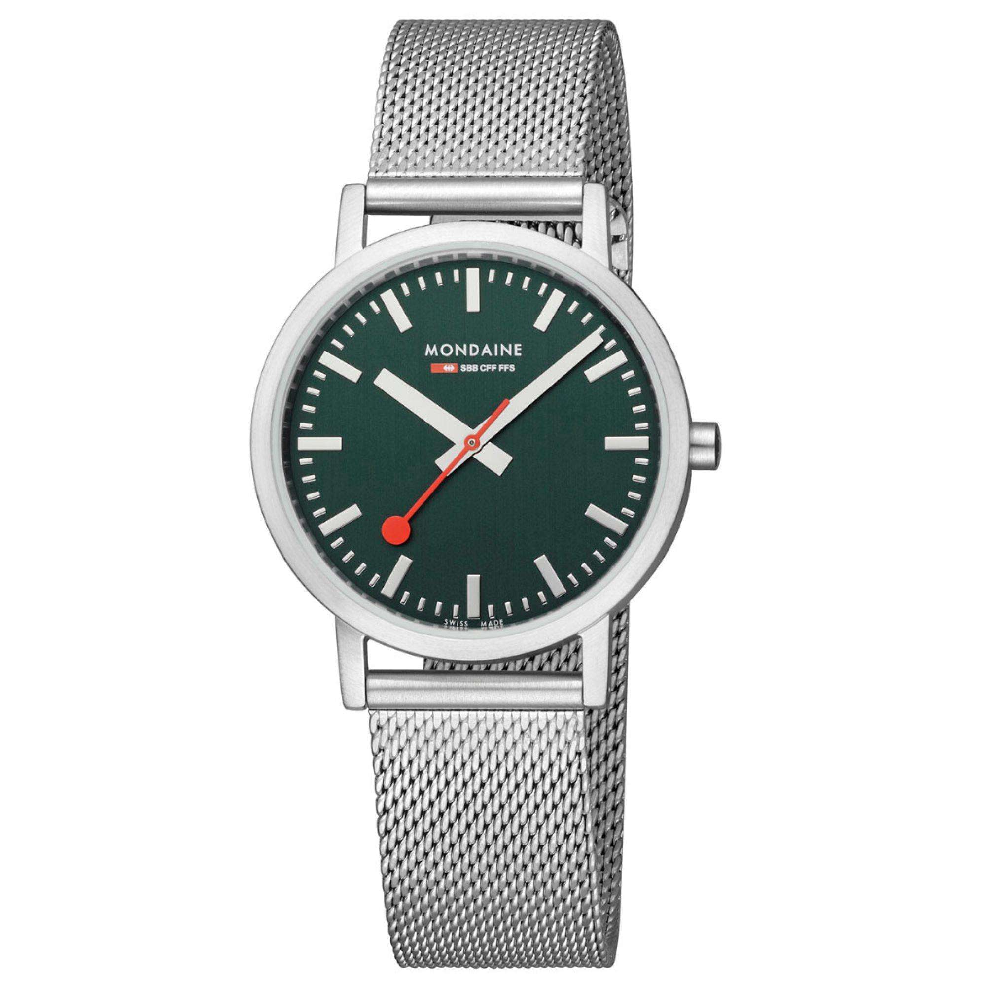 Mondaine Classic Armband Uhr mit Waldgrünem Zifferblatt und Mesh-Armband A660.30314.60SBJ