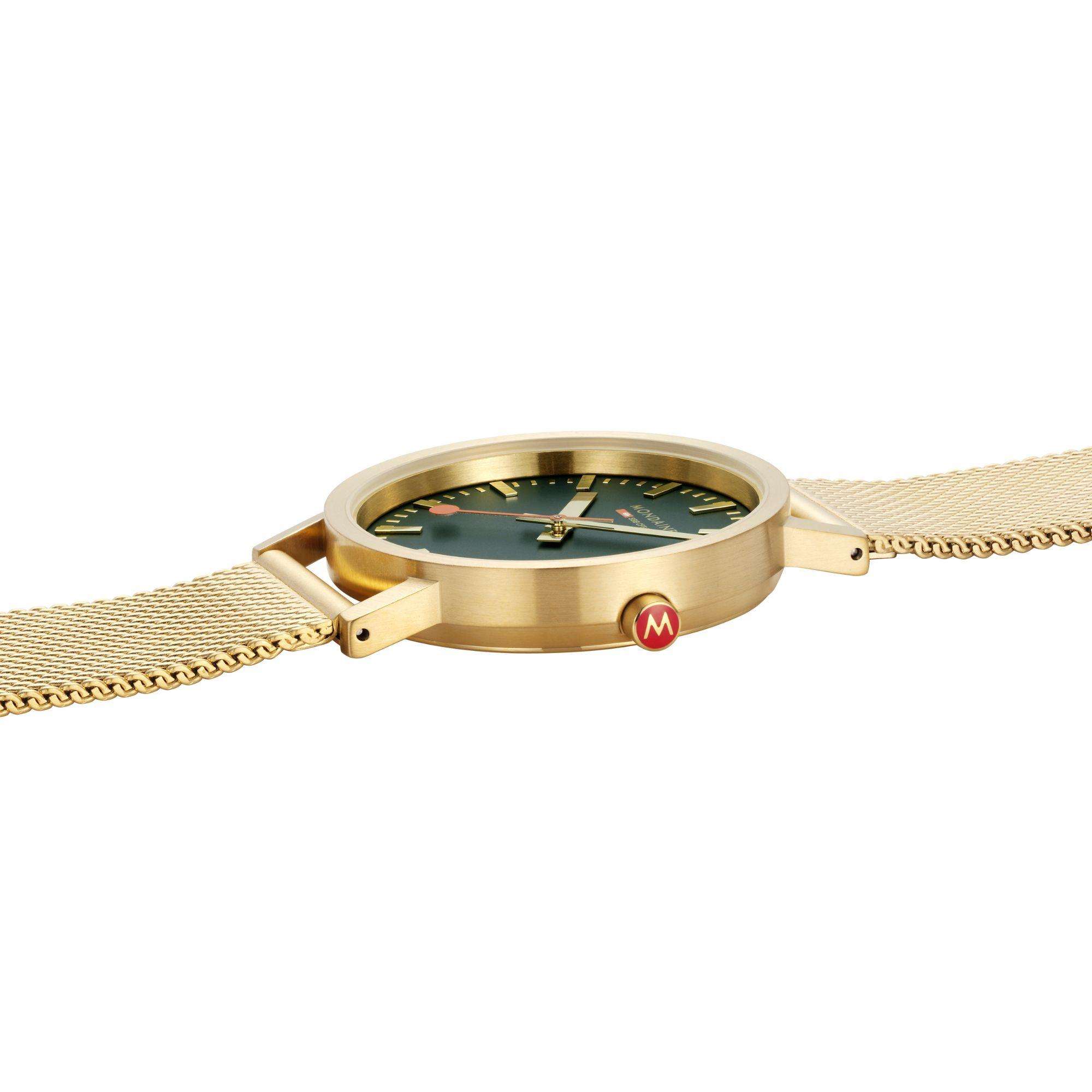 Mondaine Classic Forest IP Gold Green Dial Watch A660.30314.60SBM