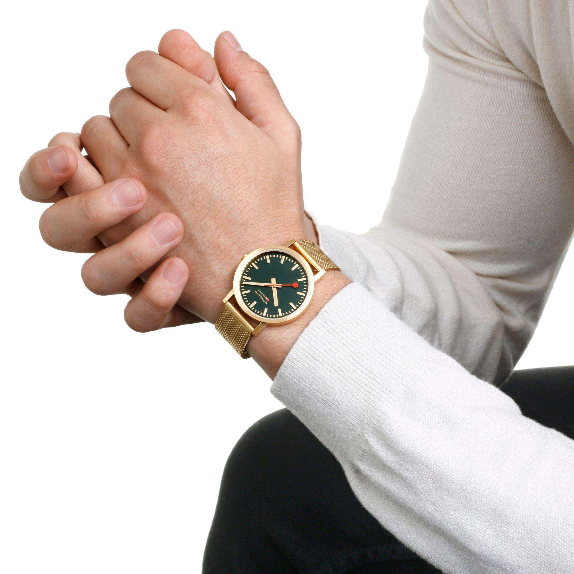 Mondaine Classic Forest IP Gold Green Dial Watch A660.30314.60SBM