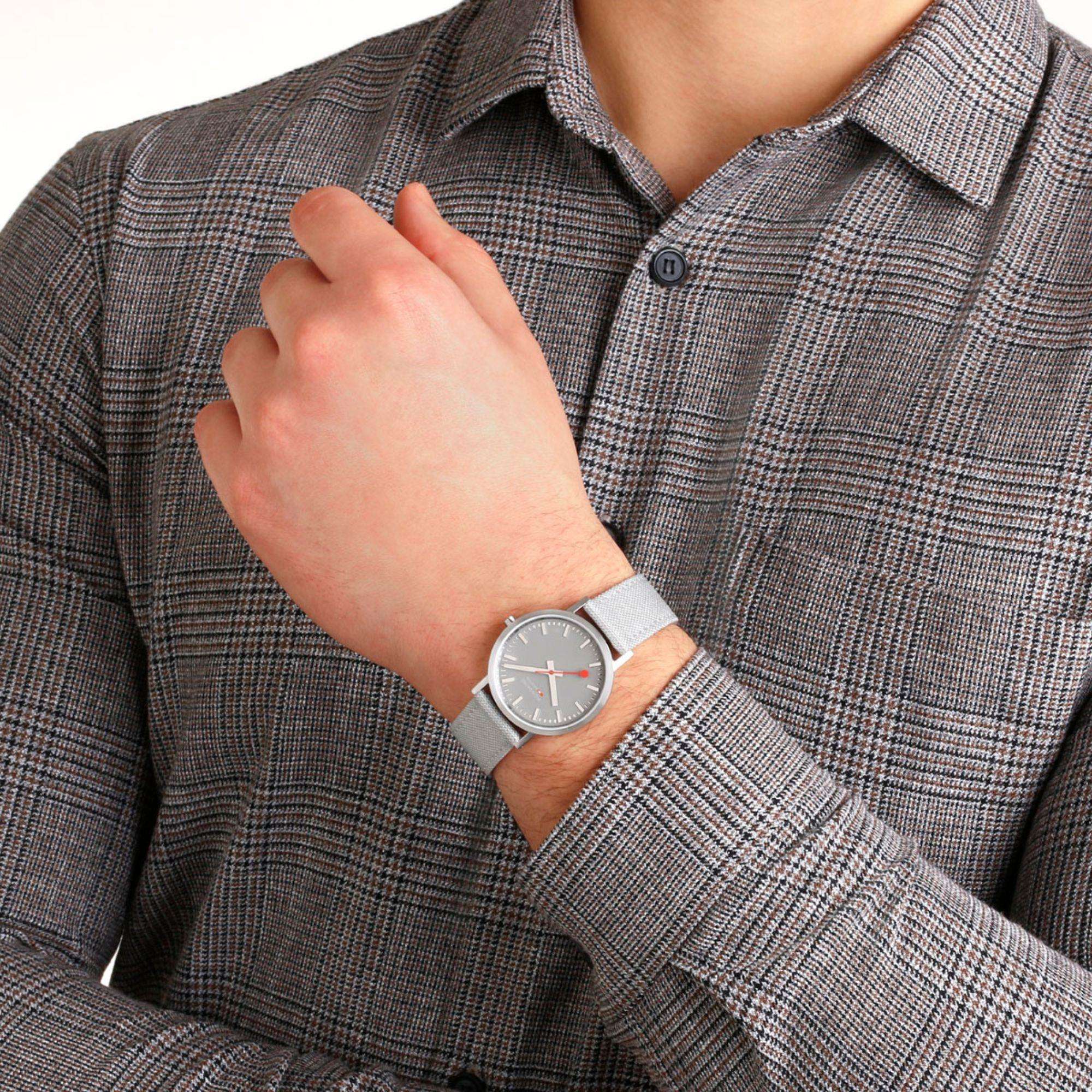 Mondaine Classic 36mm Gray Dial Textile Quartz Watch A660.30314.80SBH