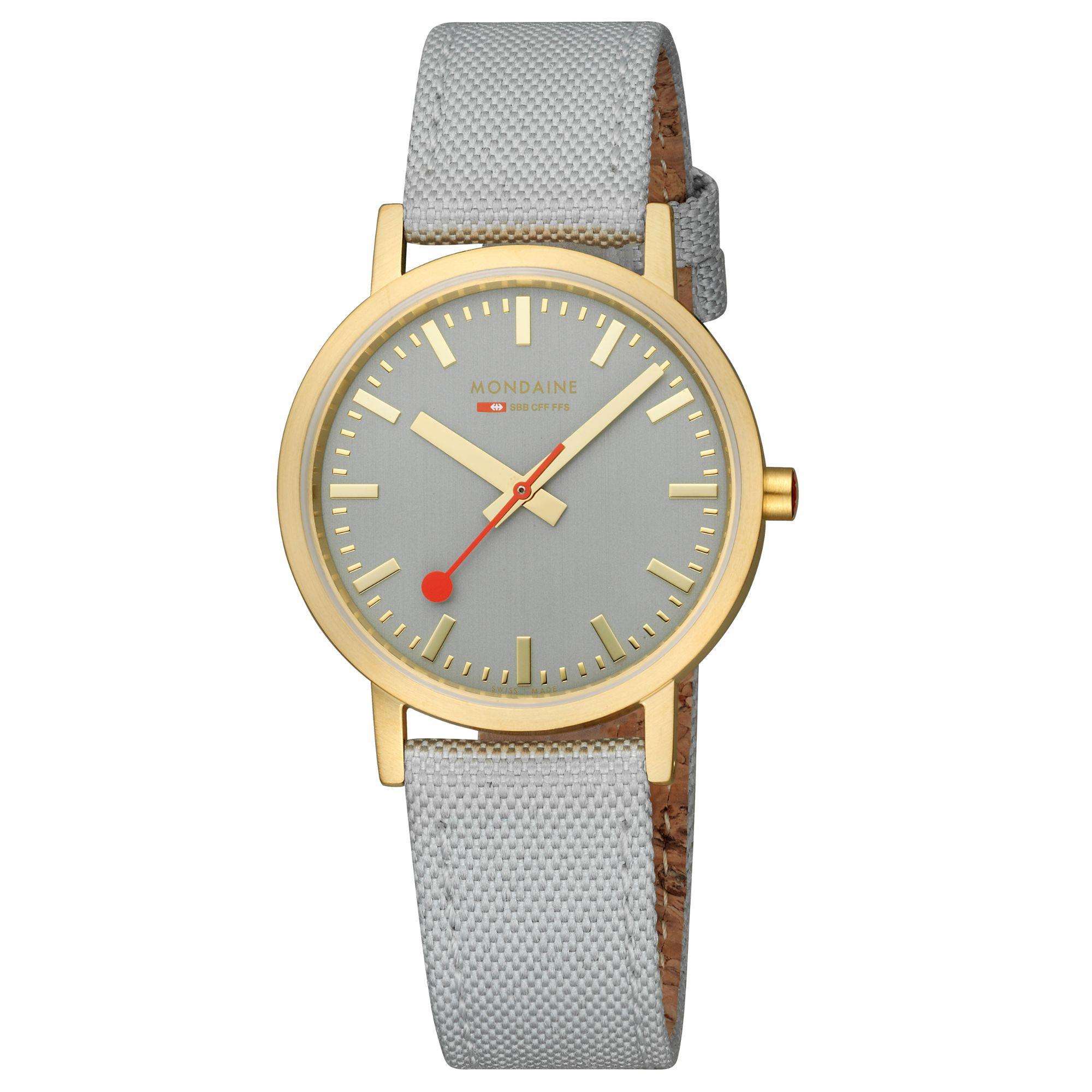 Mondaine Classic 36mm Gray Dial Textile Quartz Watch A660.30314.80SBU