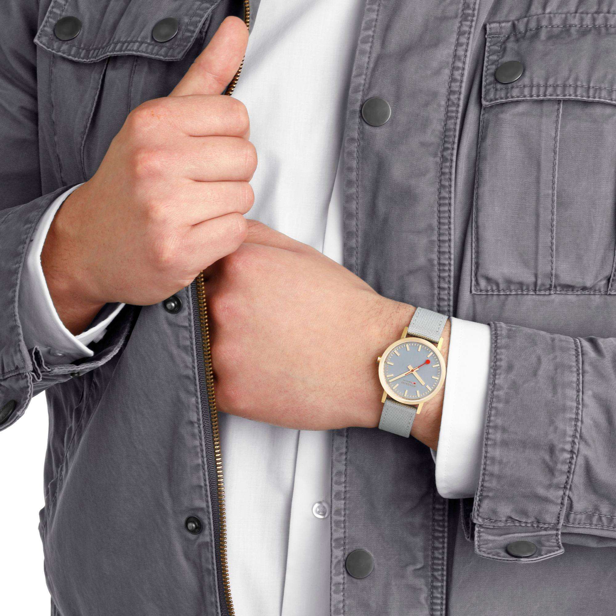 Mondaine Classic 36mm Gray Dial Textile Quartz Watch A660.30314.80SBU