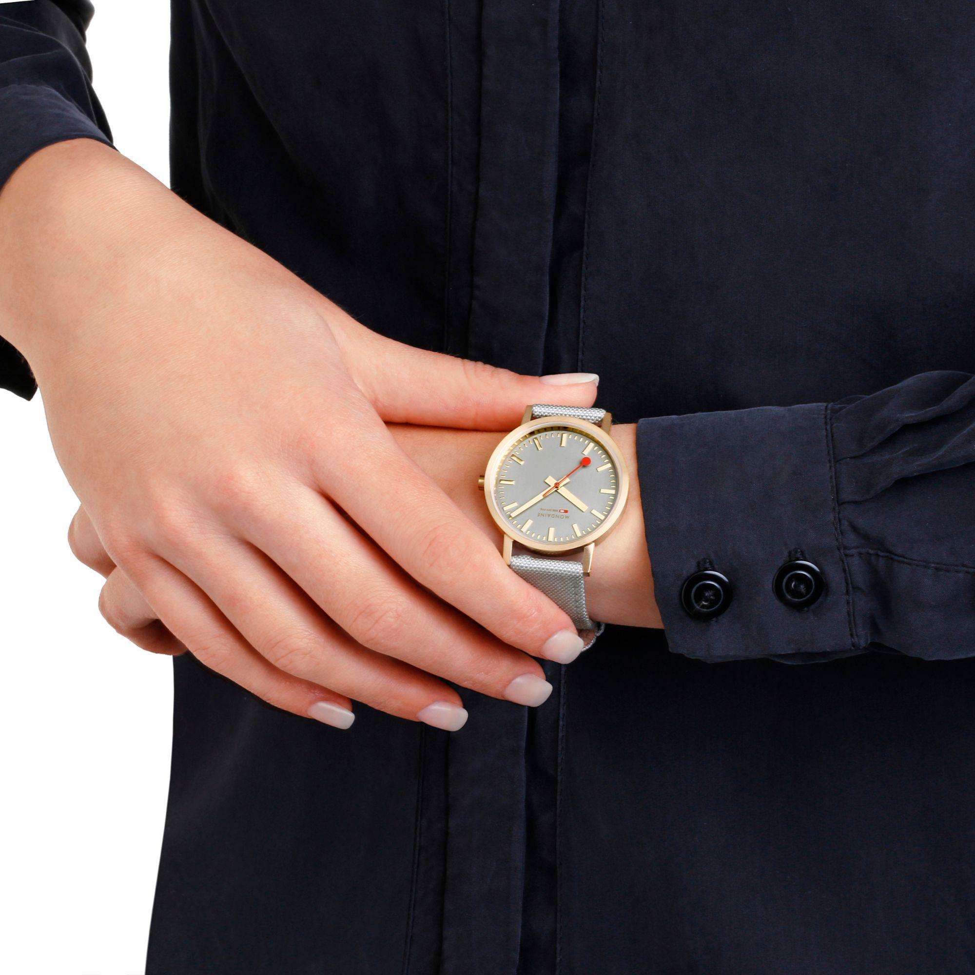 Mondaine Classic 36mm Gray Dial Textile Quartz Watch A660.30314.80SBU