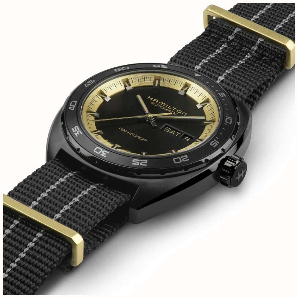 Hamilton American Classic 42mm Pan Europ Tag Datum Schwarzes Zifferblatt Leder Herren Automatik Uhr H35425730