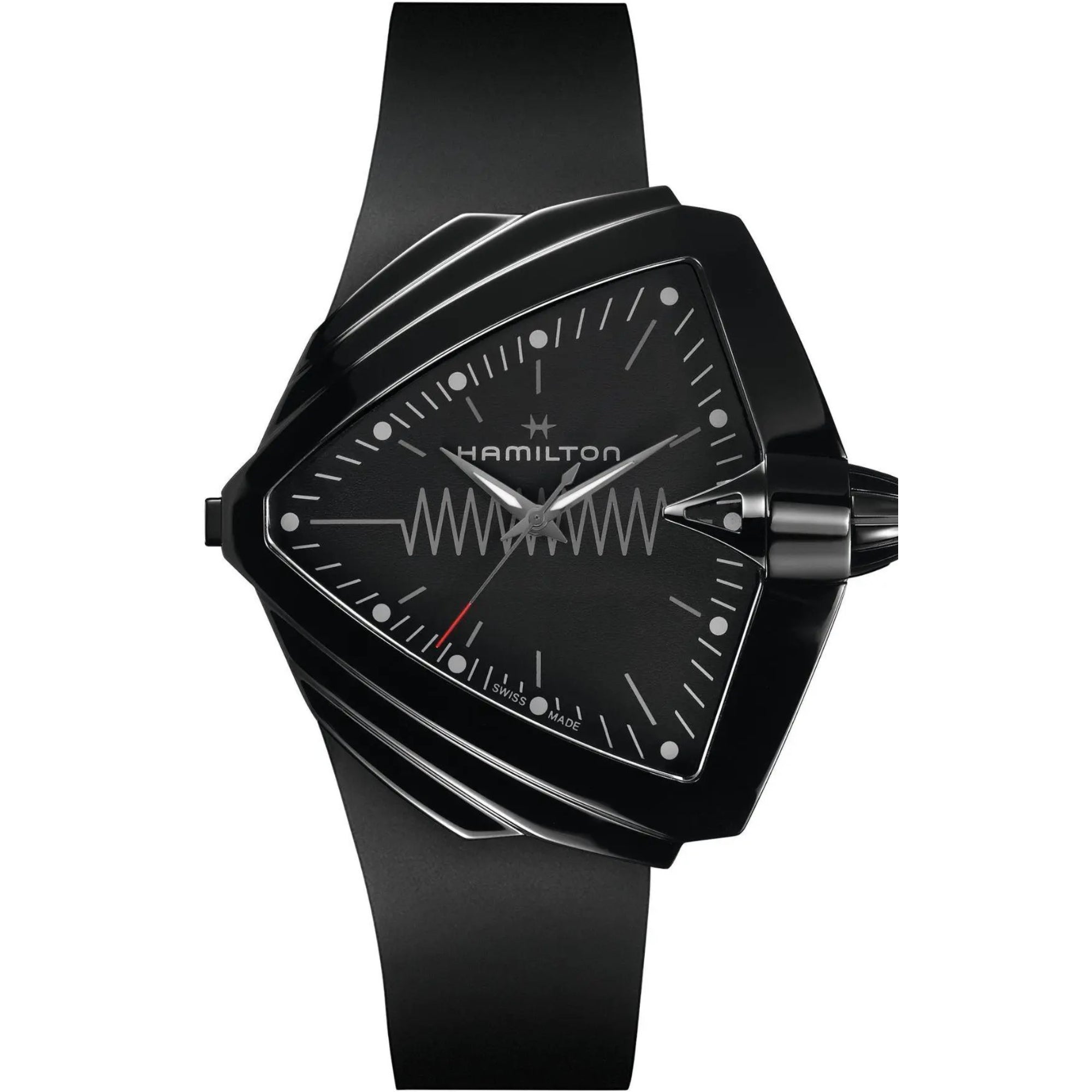 Hamilton Ventura 52mm XXL Helles Schwarzes Zifferblatt Gummi Herren Quarz Uhr H24604330