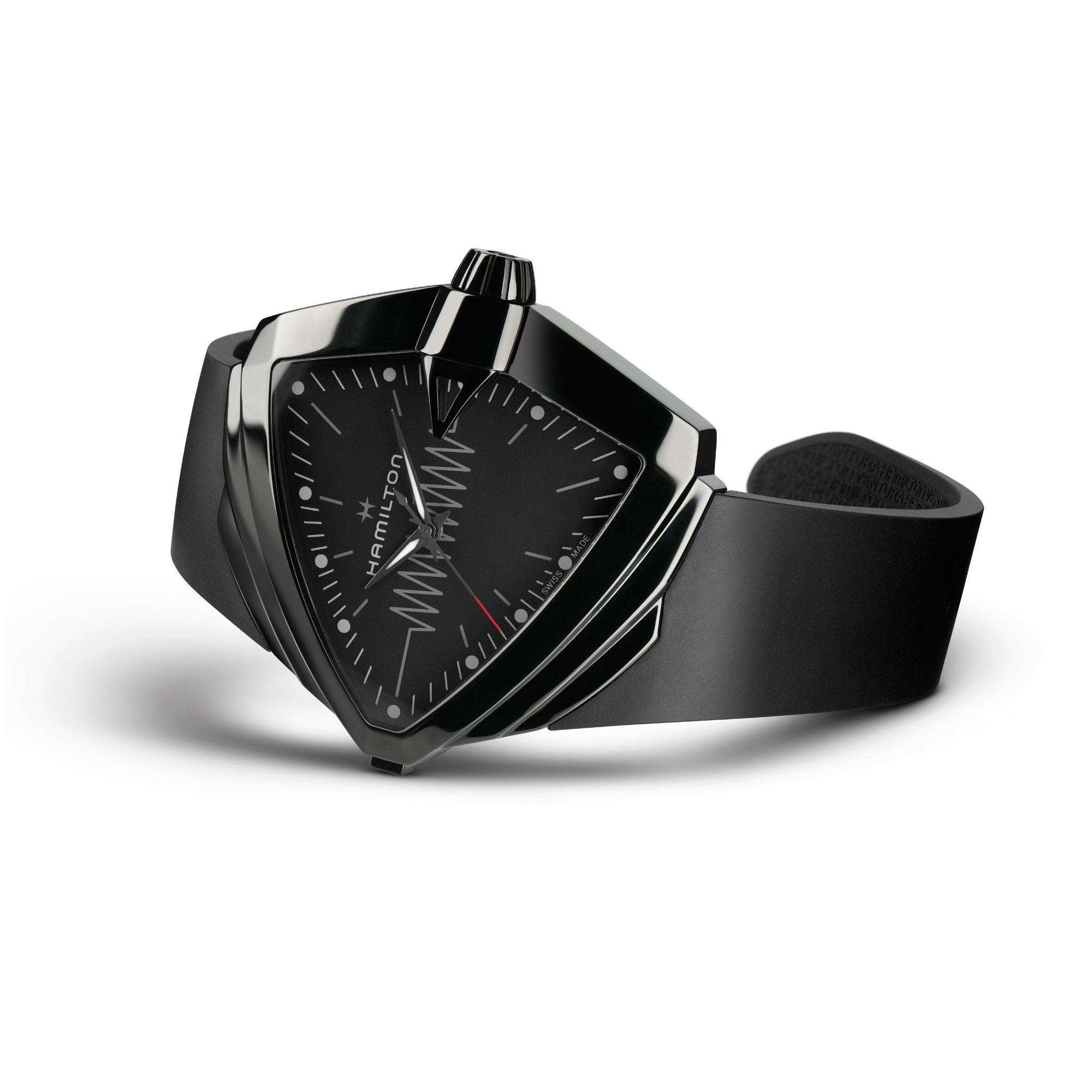 Hamilton Ventura 52mm XXL Helles Schwarzes Zifferblatt Gummi Herren Quarz Uhr H24604330