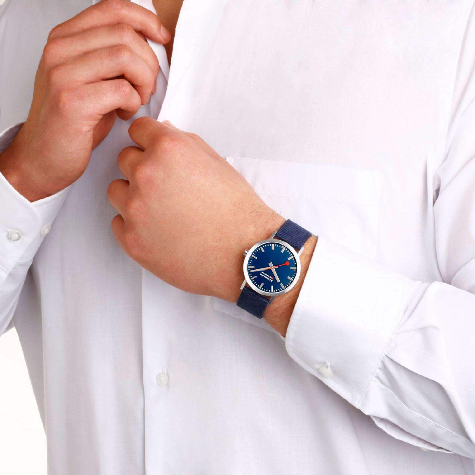 Mondaine Classic 40mm Blue Dial Textile Quartz Watch A660.30360.40SBD