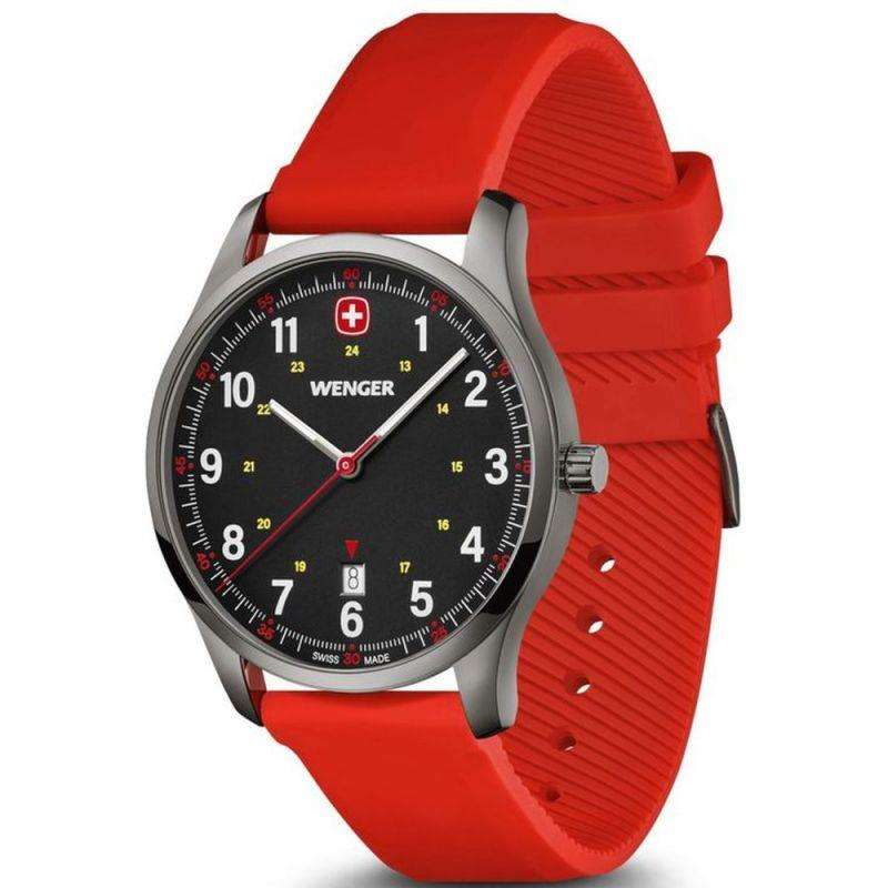 Wenger City Sports Quarz Schwarzes Zifferblatt & Rotes Gummi Armband 01.1441.130