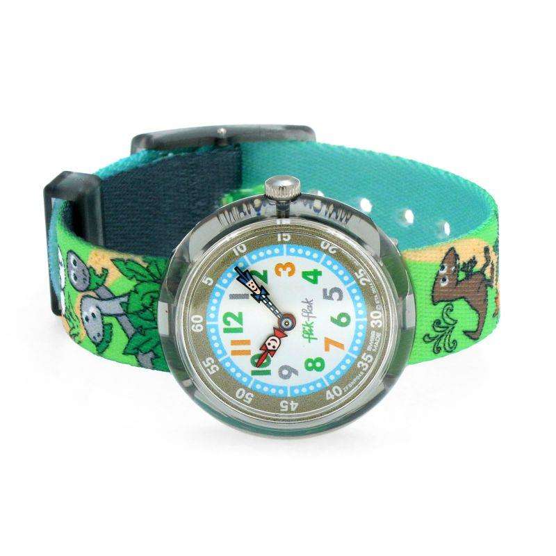 Flik Flak London Flower Pink Plastic Case Blue Textile Strap Kids Girls Watch 32mm FBNP080