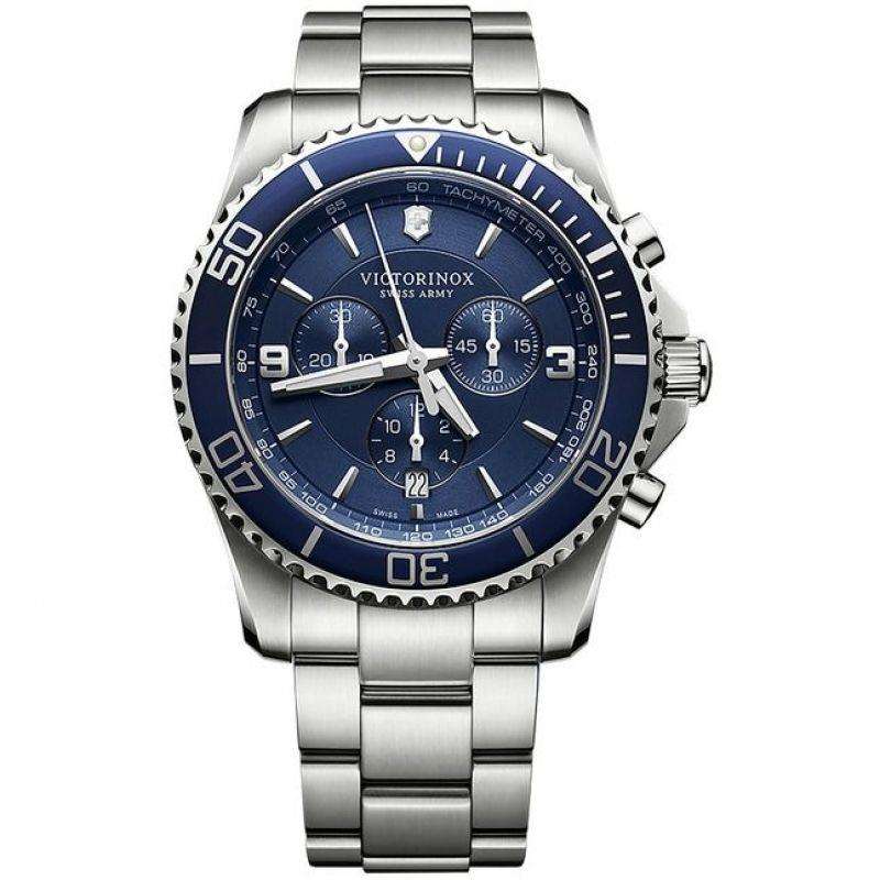 Victorinox Maverick 43mm Chronograph Blaues Zifferblatt Stahl Herren Quarz Uhr 241689