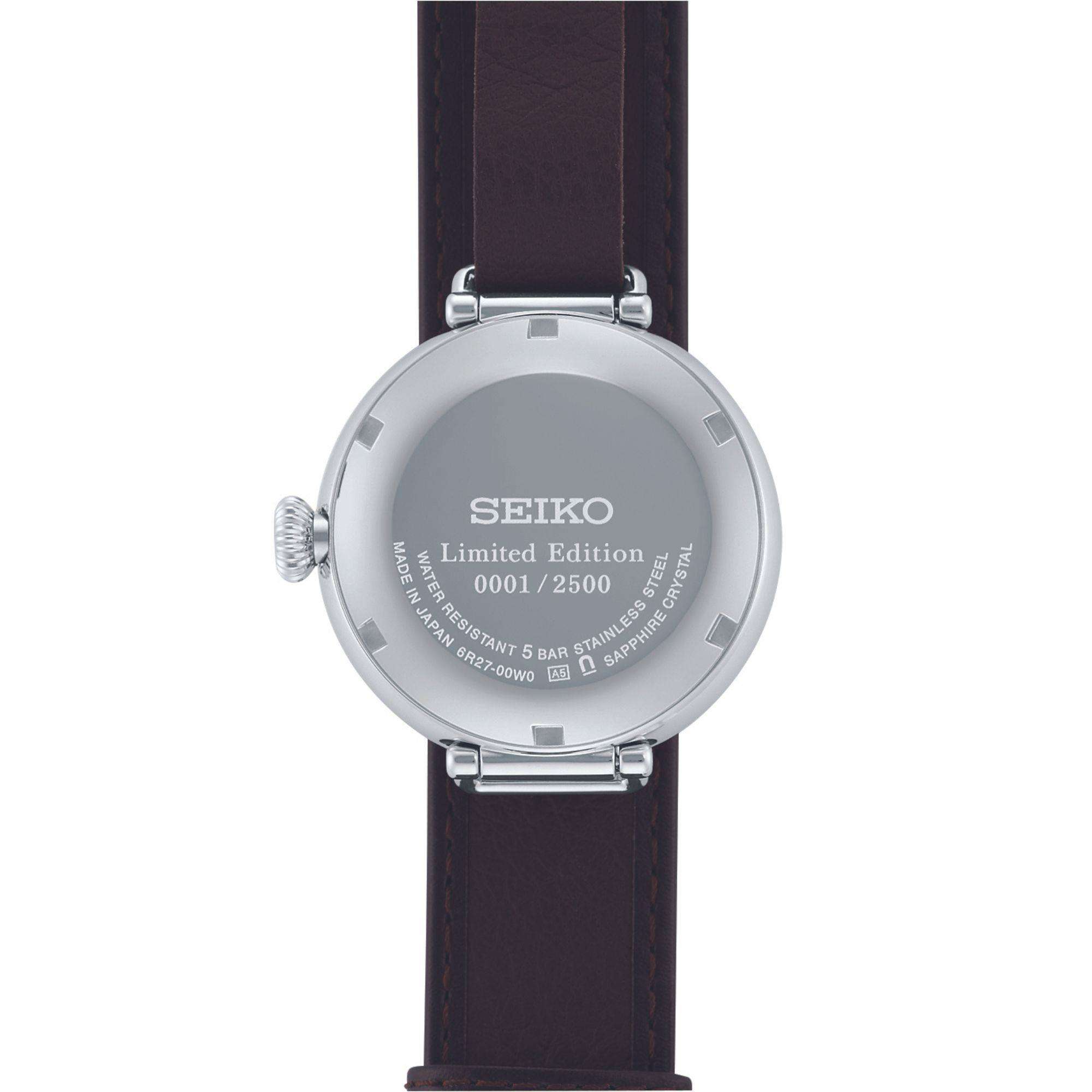 Seiko Presage Takumi 110. Jubiläum "Laurel" Weißes Zifferblatt Schwarzes Lederarmband Herren Uhr SPB359J1