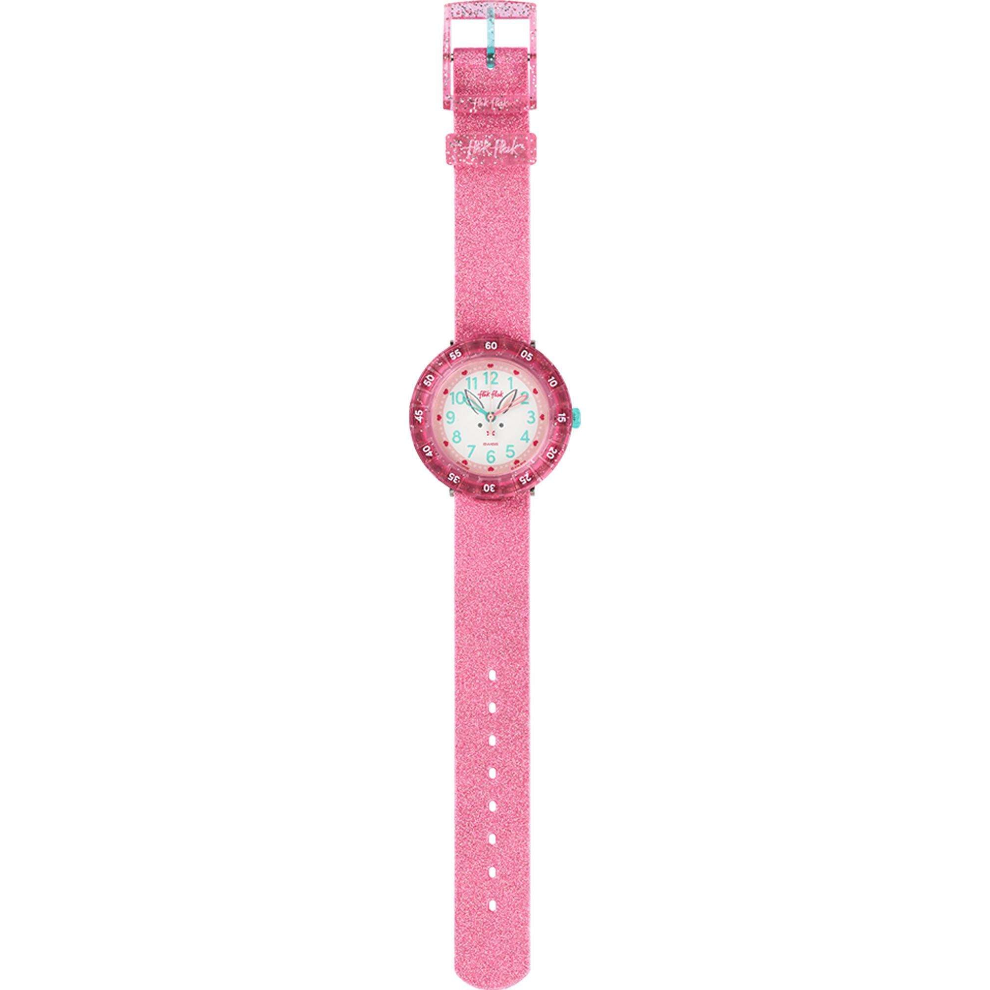 Flik Flak Bunnyaxus Quarz Weißes Zifferblatt Pinkes Silikonarmband Mädchen Uhr FCSP095