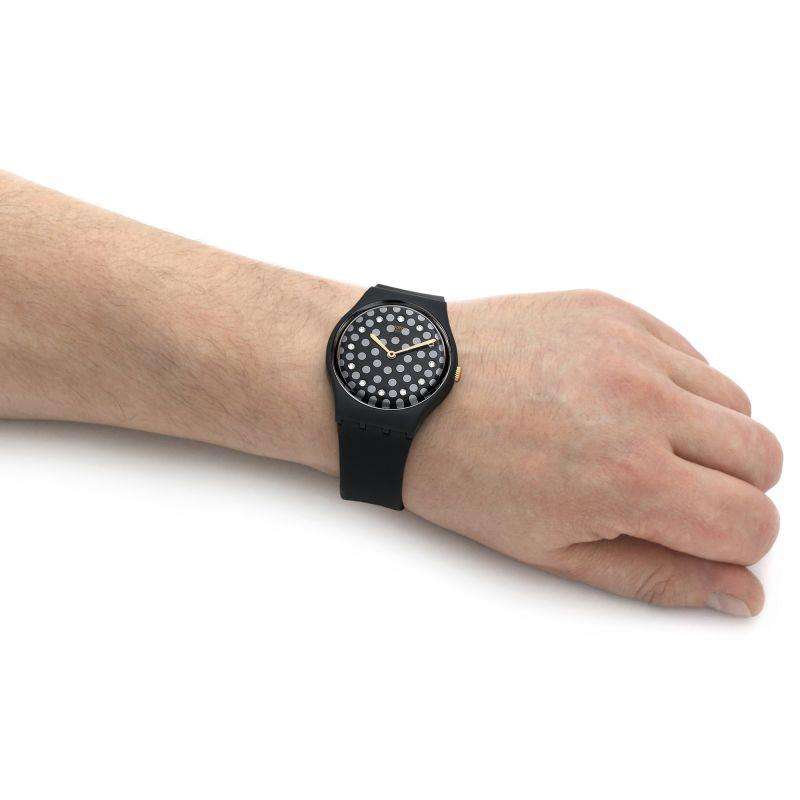 Swatch Sparkle Night Black Dial Black Rubber Strap Watch SO31B102