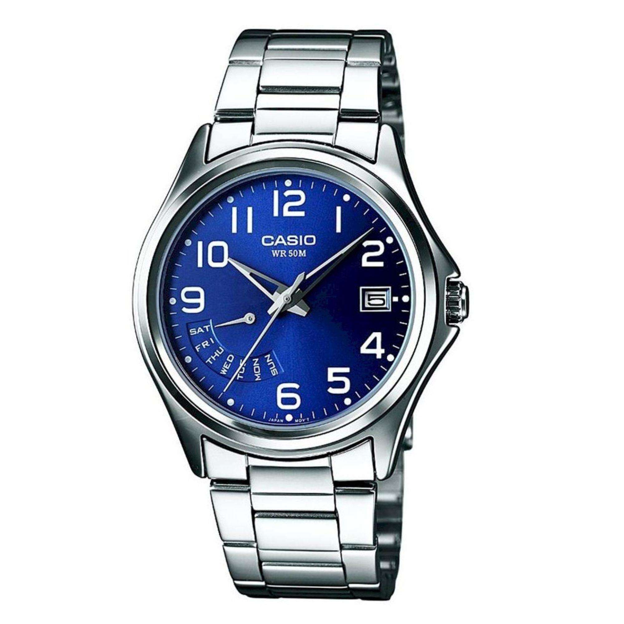 Casio Kollektion Blaues Zifferblatt Stahlarmband Herren Uhr MTP-1369PD-2BVER