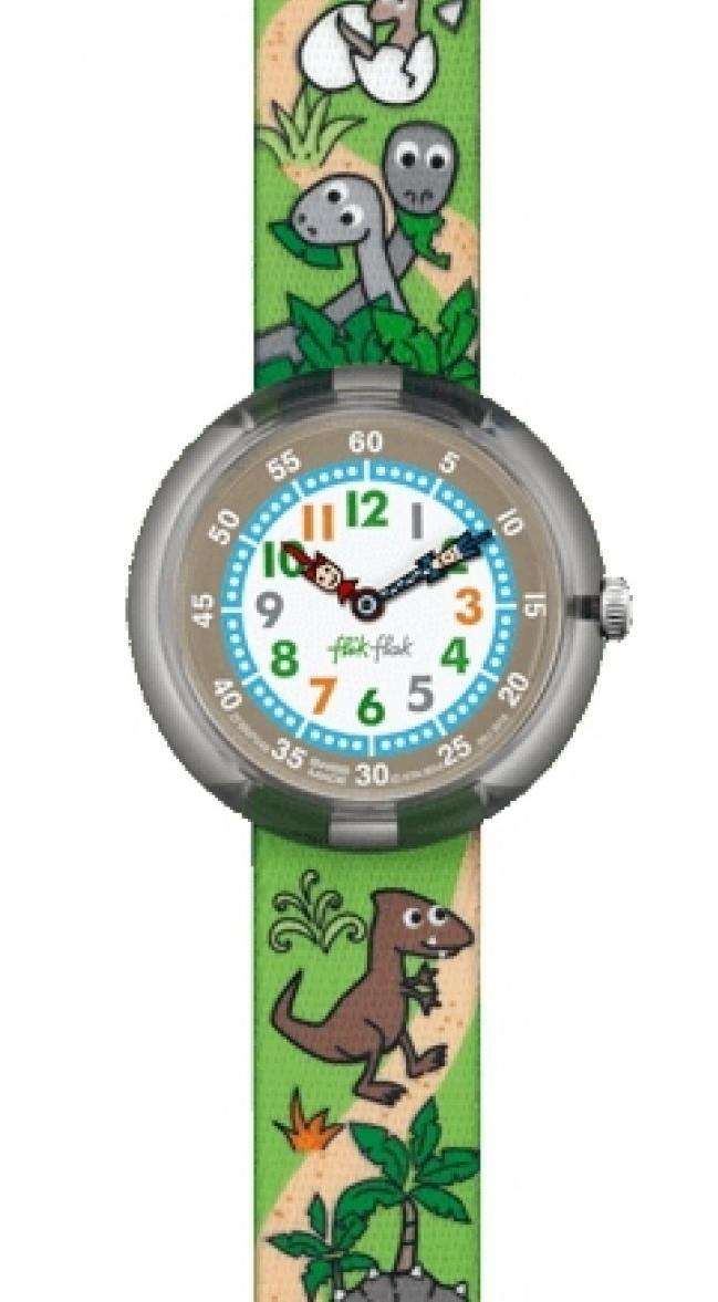 Flik Flak Saureses Return Graue Kunststoffgehäuse Graues Textilarmband Kinder Jungen Dinosaurier Uhr FBNP048 32mm