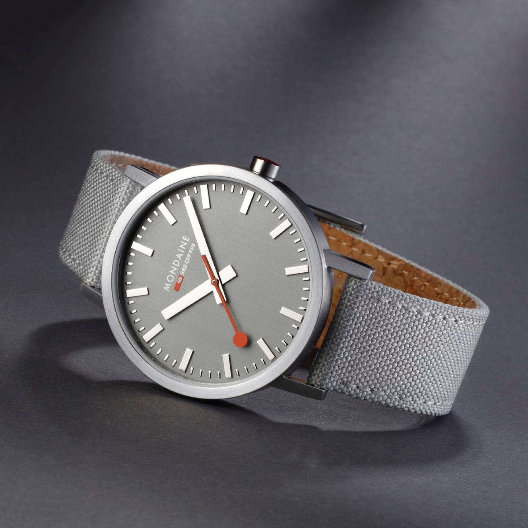 Mondaine Classic 40mm Grey Dial Textile Quartz Watch A660.30360.80SBH