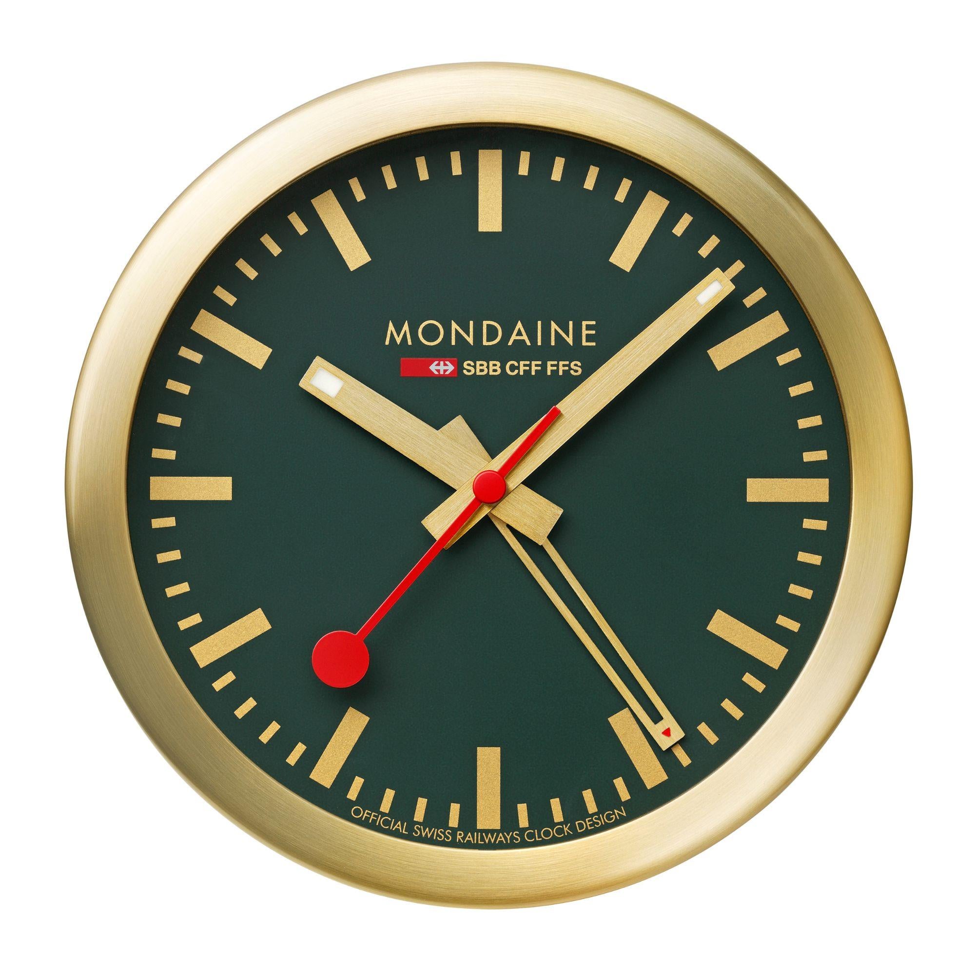 Mondaine Goldfarbener Gehäuse Waldgrüner Tisch- und Wecker A997.MCAL.66SBG