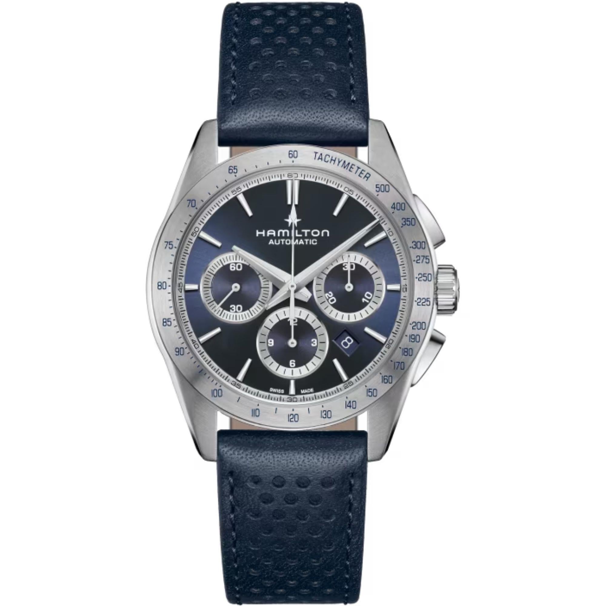 Hamilton Jazzmaster 42mm Chronograph Blue Dial Leather Mens Automatic Watch H36616640