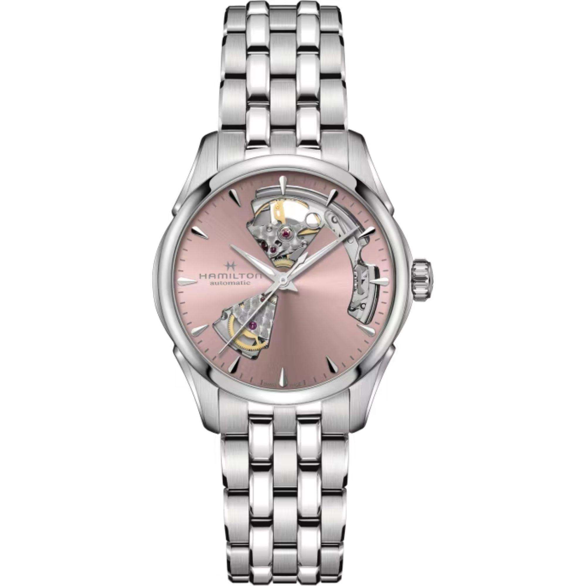 Hamilton Jazzmaster Open Heart Automatik Pinkes Zifferblatt Edelstahlarmband Damenuhr H32215170