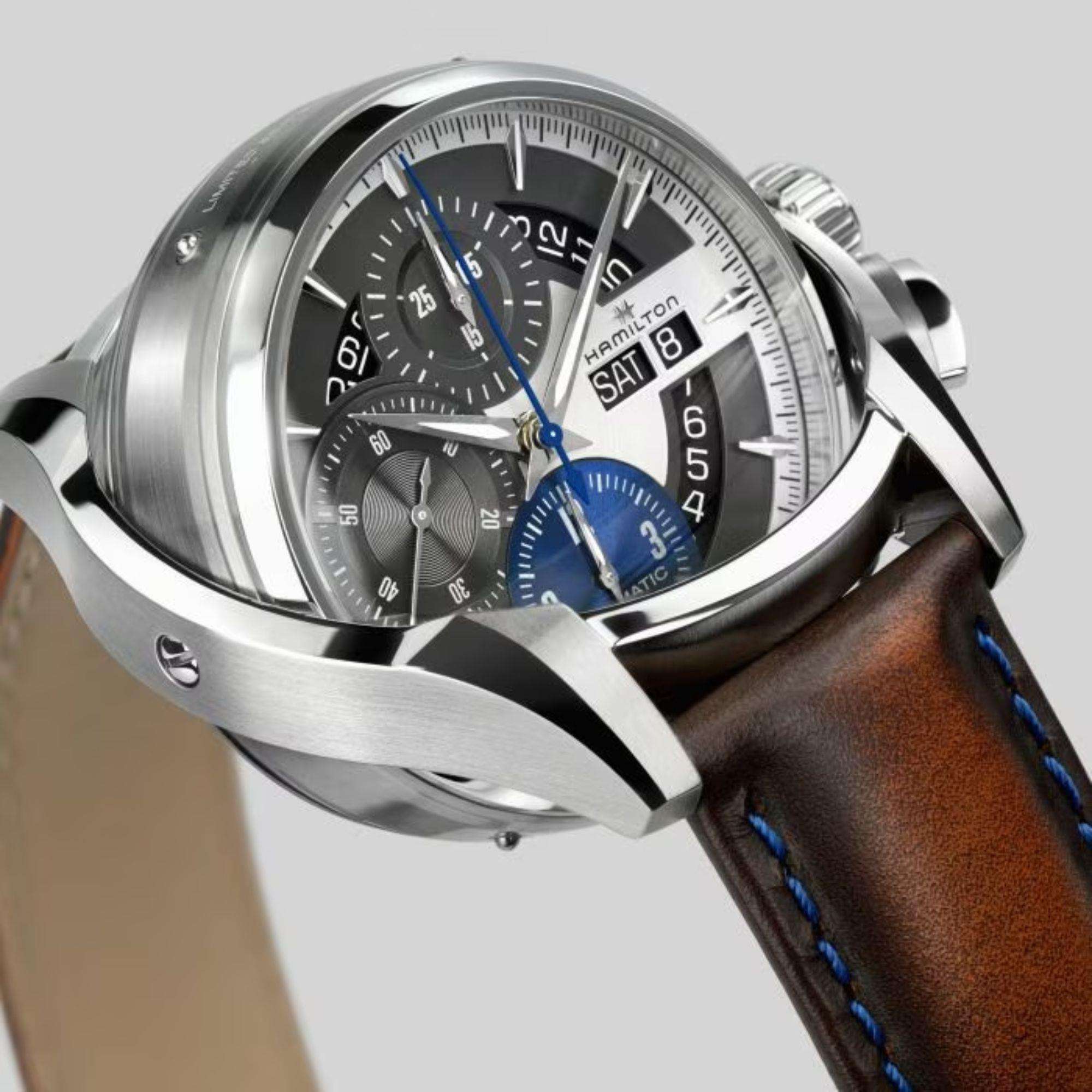 Hamilton Jazzmaster 44mm Face 2 Face III Limited Edition Silbernes Zifferblatt Leder Herren Automatik Uhr H32876550