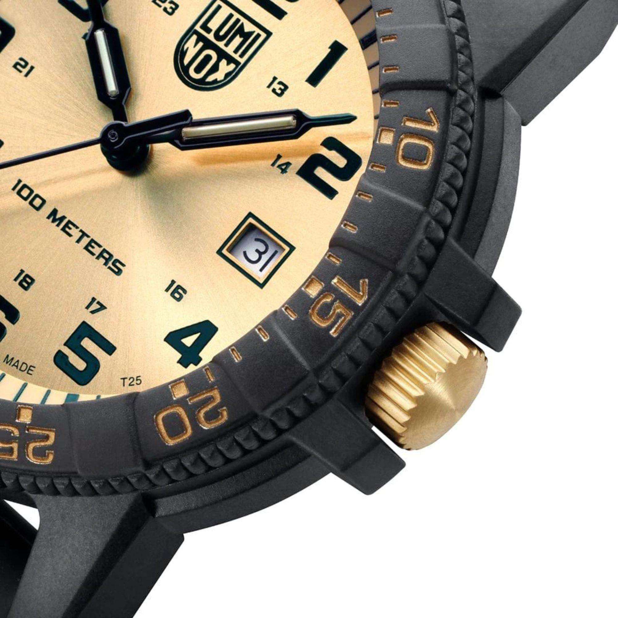 Luminox Leatherback Sea Turtle Giant Serie Golden Zifferblatt Schwarzes PU-Armband Herren Uhr XS.0325.GP