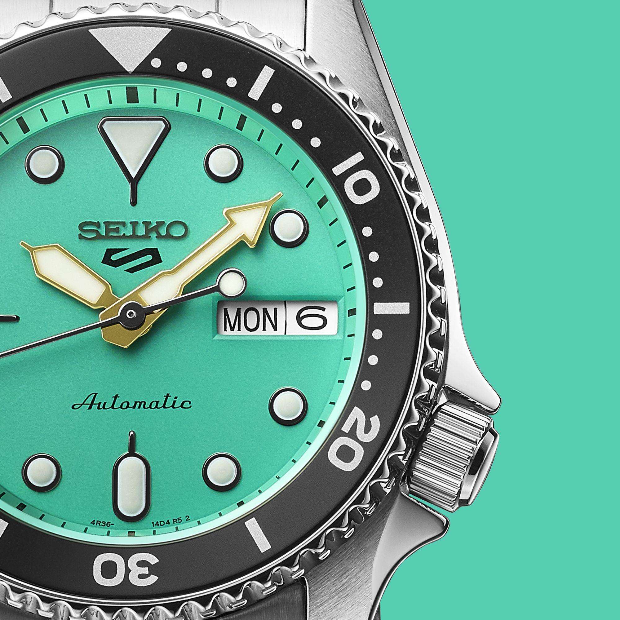 Seiko 5 Sports SKX "Midi" Reissue Teal Dial Steel Bracelet Mens Watch SRPK33K1
