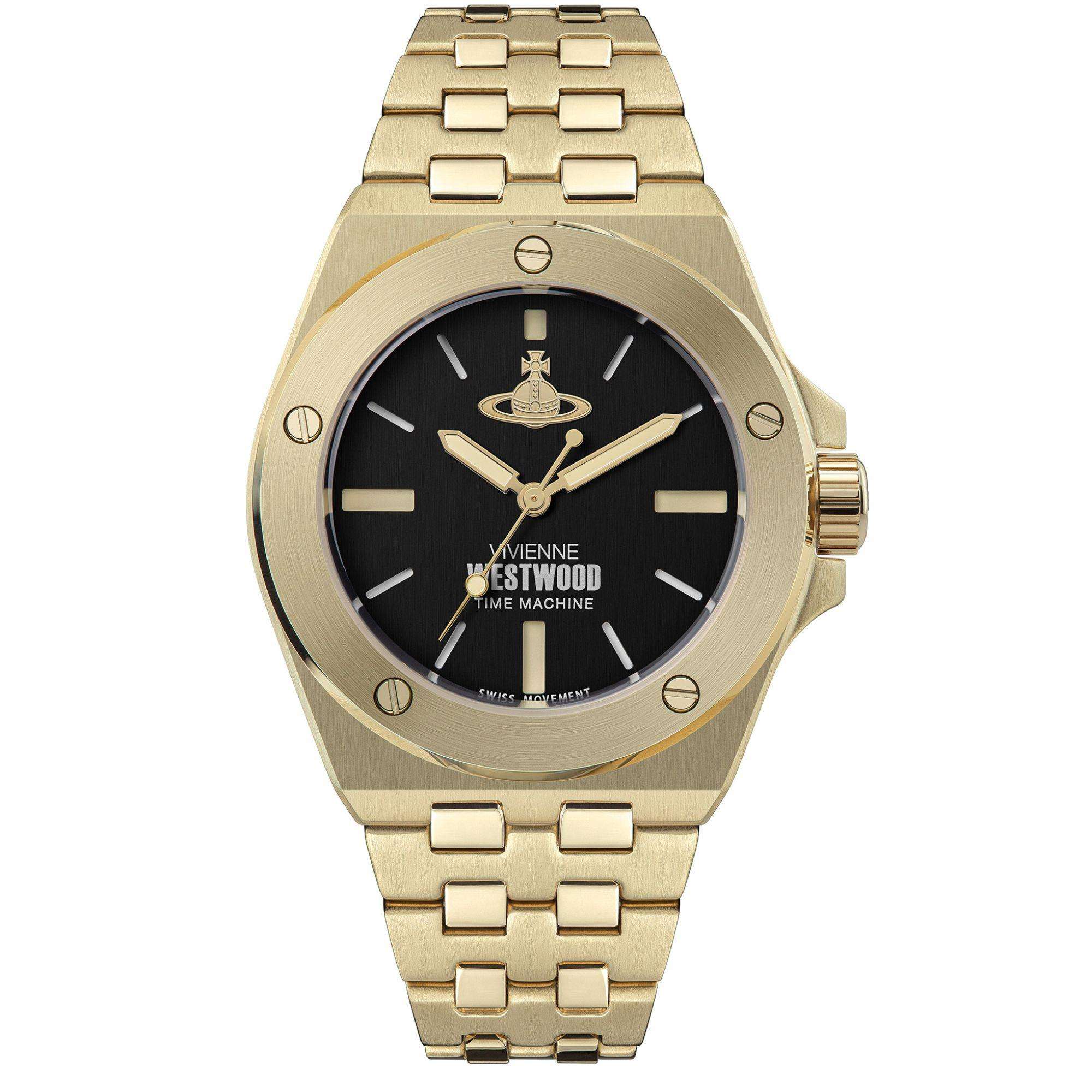 Vivienne Westwood Leamouth Schwarzes Zifferblatt Gold PVD Armbanduhr VV271BKGD