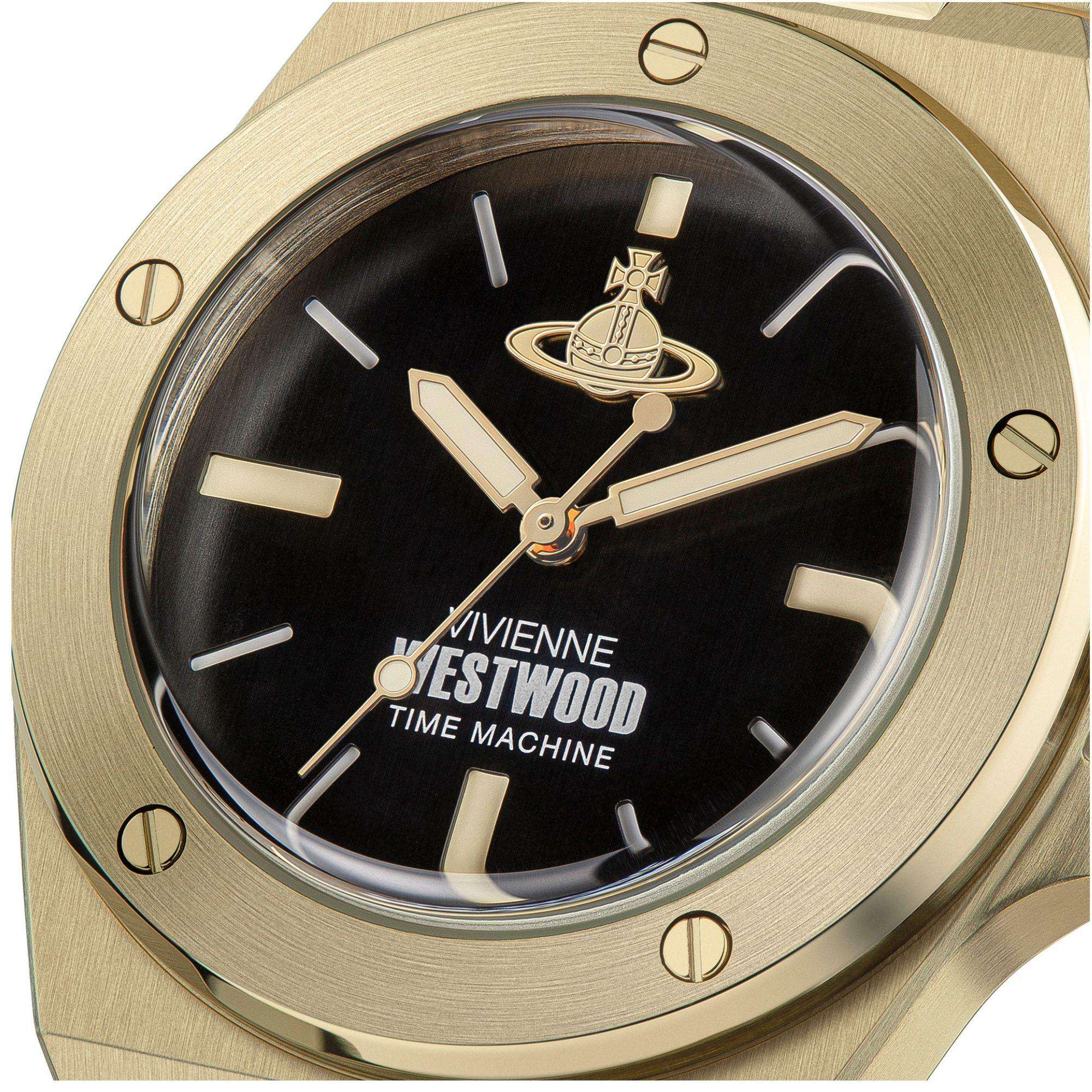 Vivienne Westwood Leamouth Schwarzes Zifferblatt Gold PVD Armbanduhr VV271BKGD