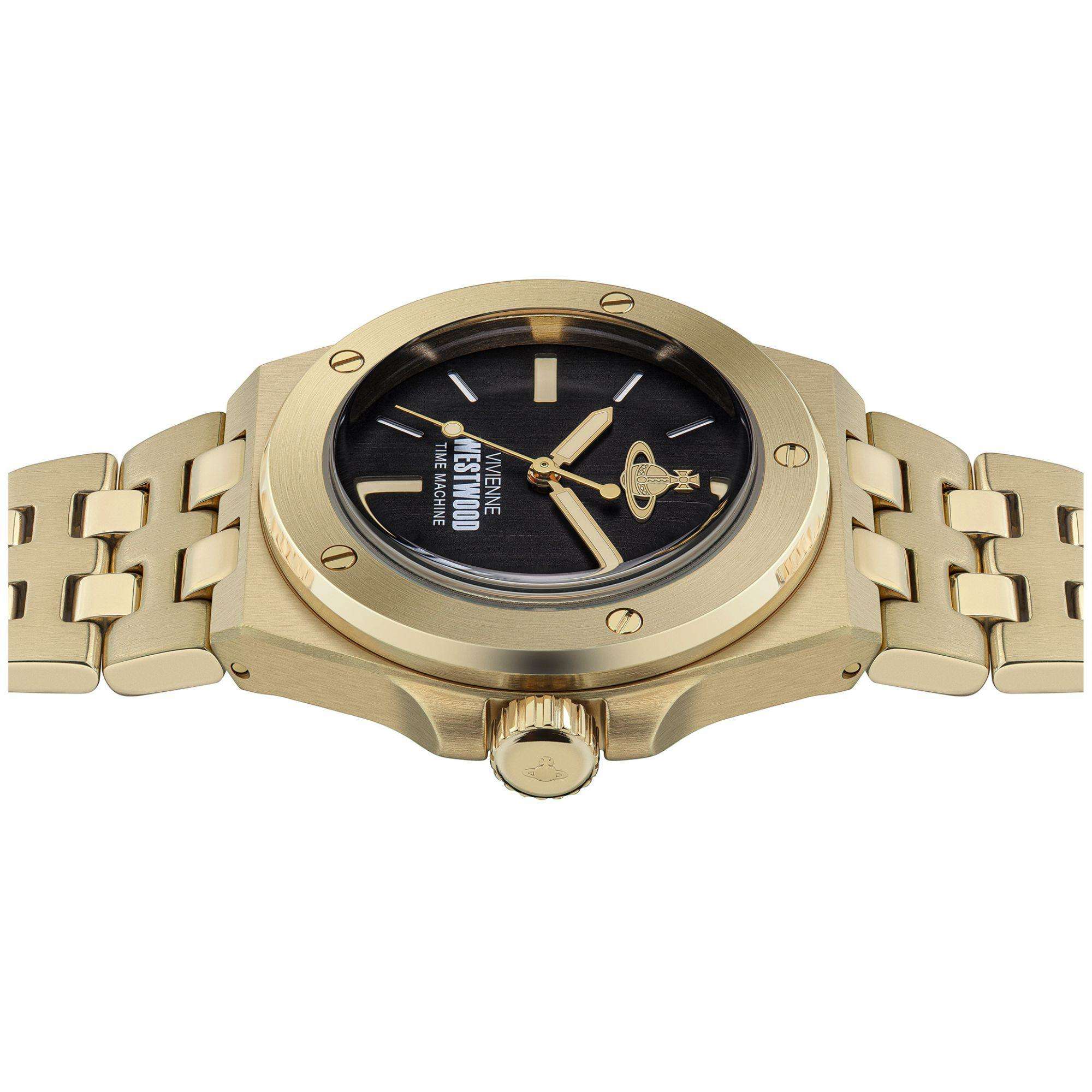 Vivienne Westwood Leamouth Schwarzes Zifferblatt Gold PVD Armbanduhr VV271BKGD